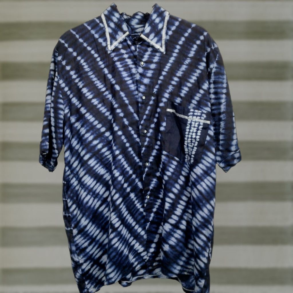 MadeMe VINTAGE Homemade Tie Dye Shirt XL Button Up Blue White Silver Metallic Hippie READ Size US XL / EU 56 / 4 - 1 Thumbnail