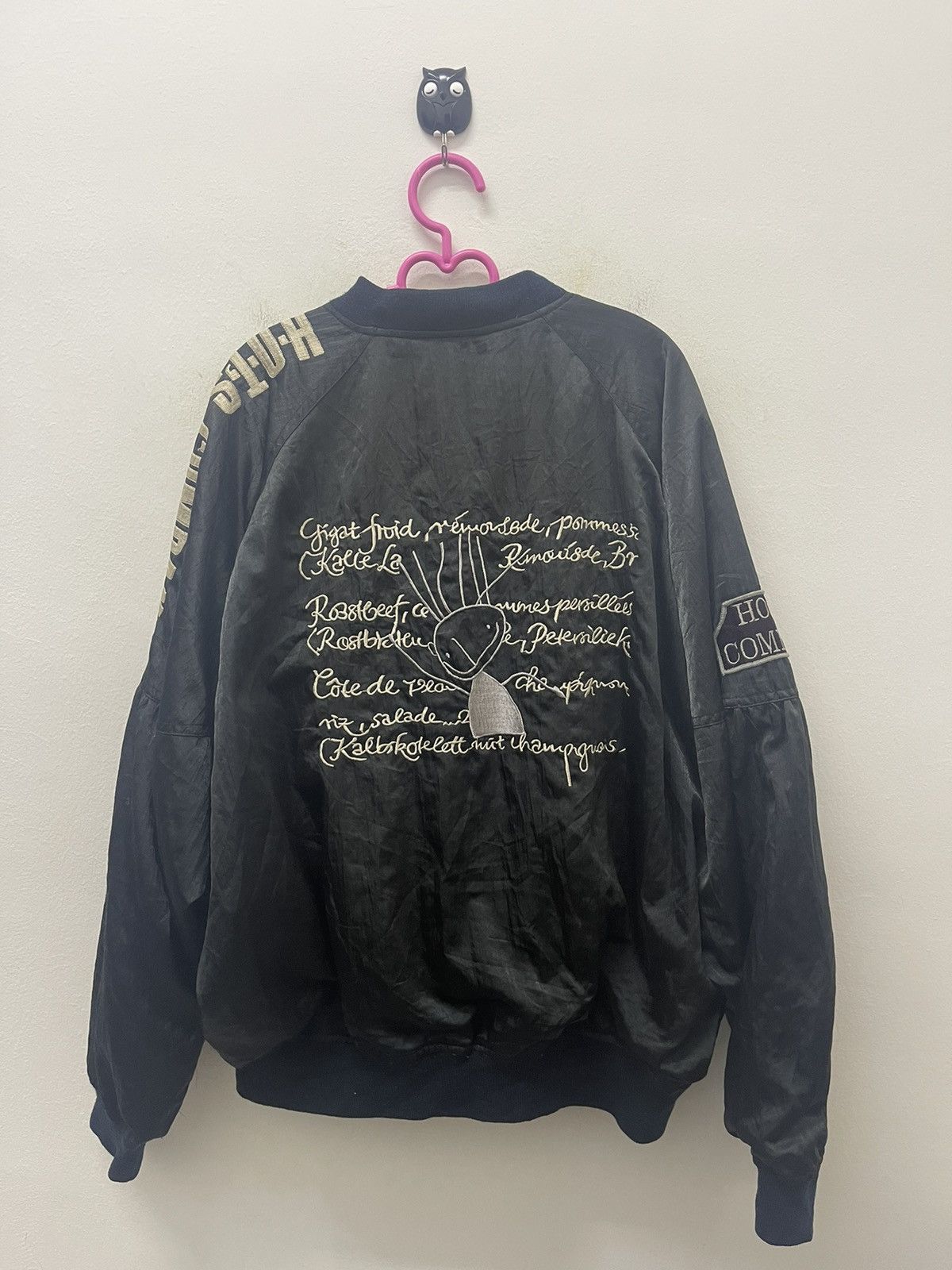 Image of Vintage Hots Company Spell Out Embroidered Bomber in Black, Men's (Size Large)