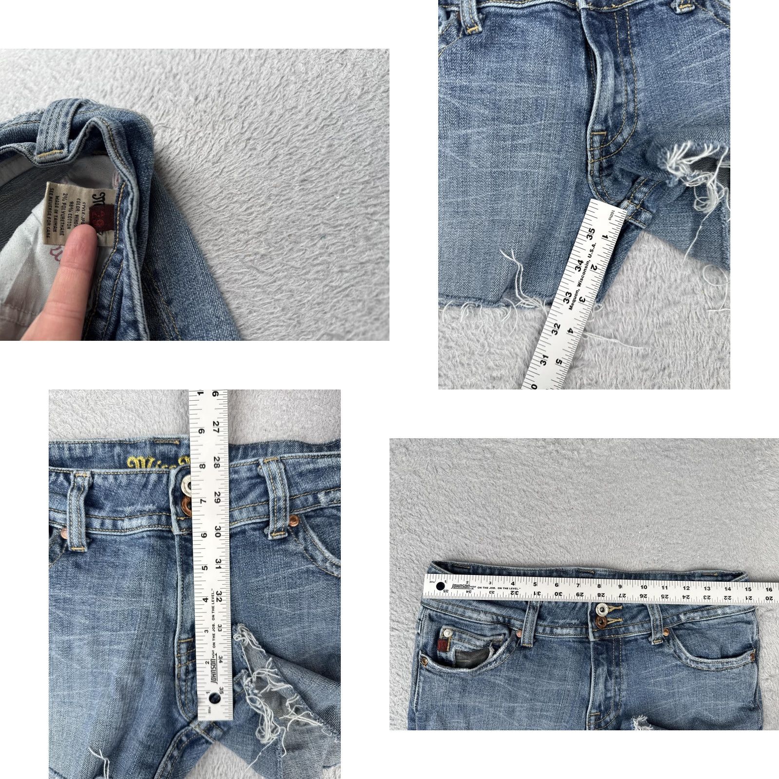 Miss Me Miss Me Shorts Womens Blue Denim Distressed Cut-Off Frayed Camo Embellished 29 Regular Pockets 5-Pocket Logo Hardware Embroidery Low Rise Inseam 3in Size 29" - 8 Thumbnail