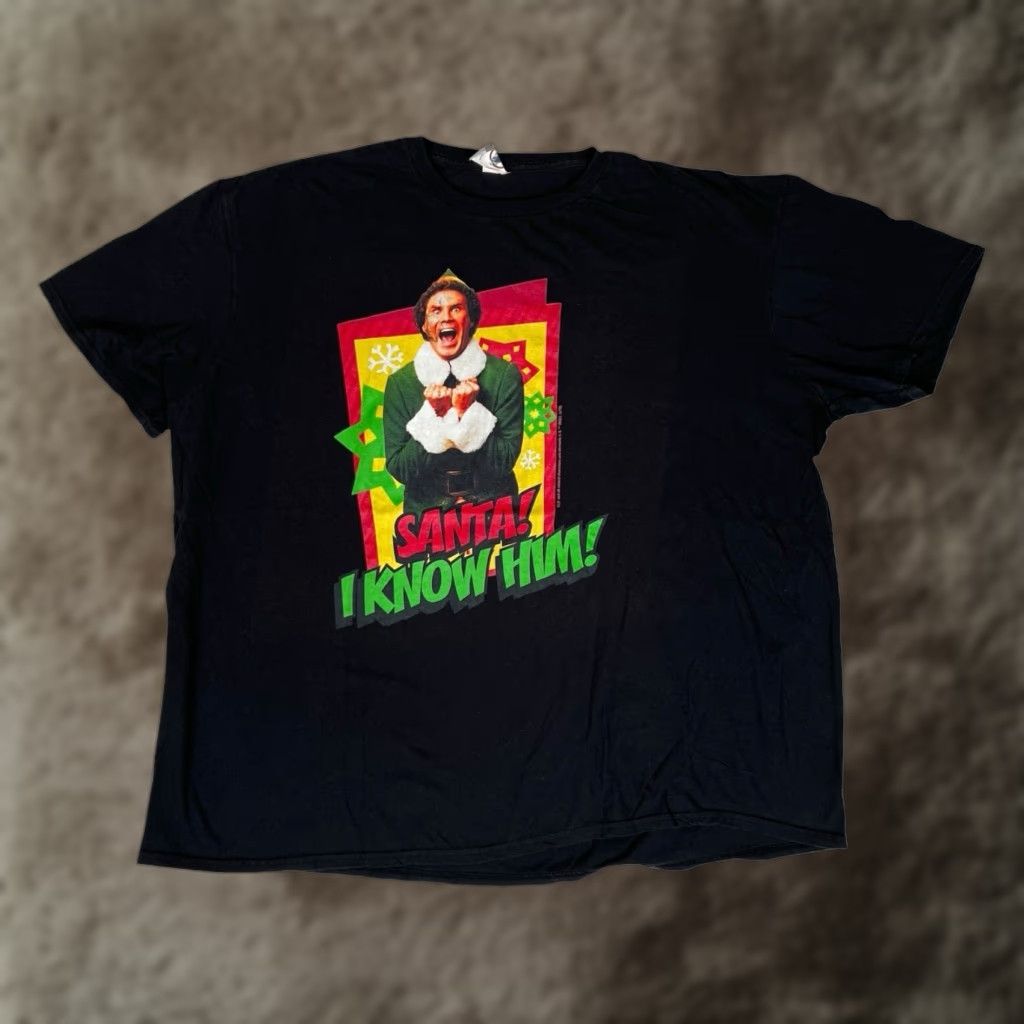 Vintage Elf T-Shirt Santa I Know Him Movie Christmas Black 3XL Men Short Sleeve Funny Shirt Size US XXL / EU 58 / 5 - 1 Thumbnail