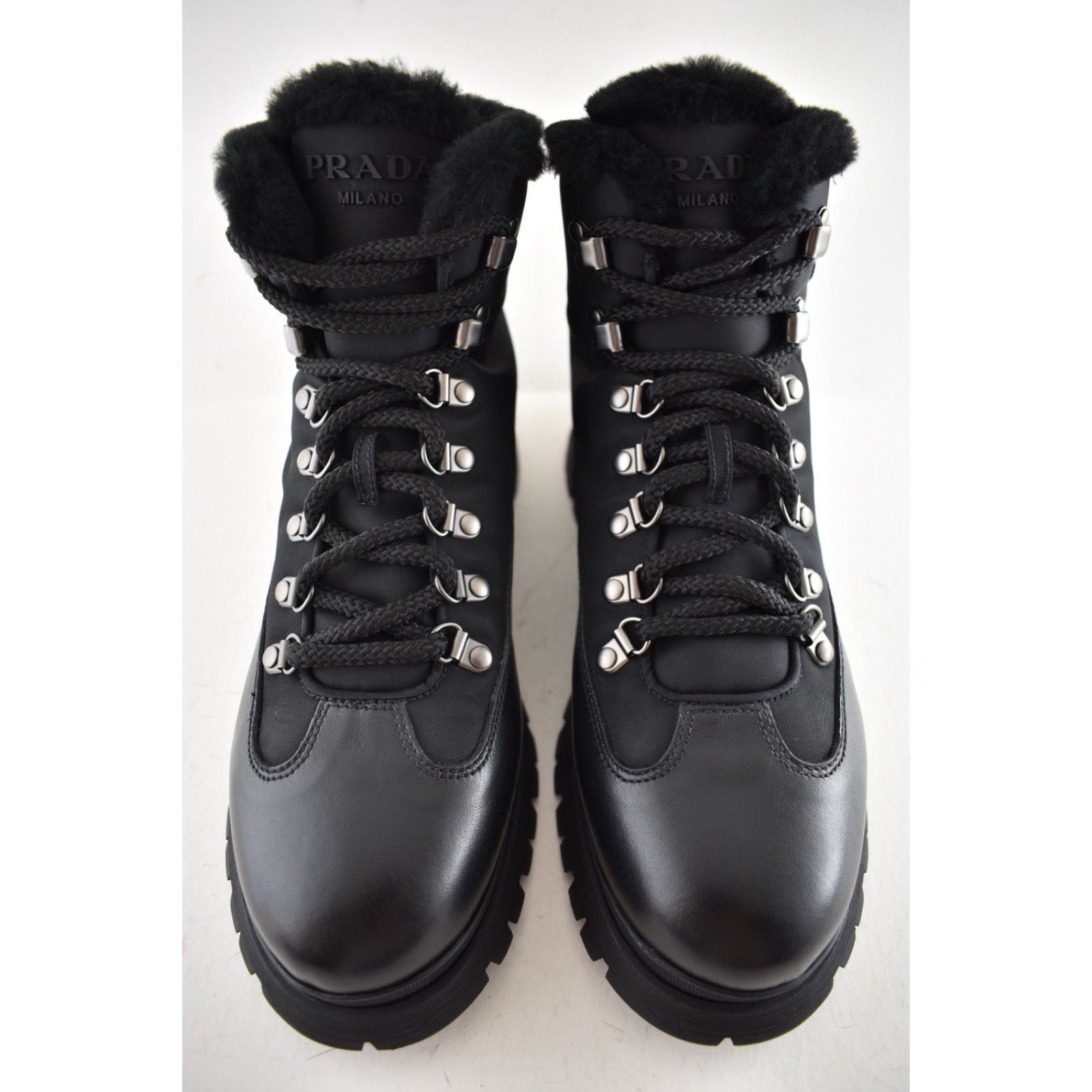Prada Prada Brixxen 38 Black Shearling Leather Nylon Lug Sole Size US 10.5 / IT 40.5 - 8 Thumbnail