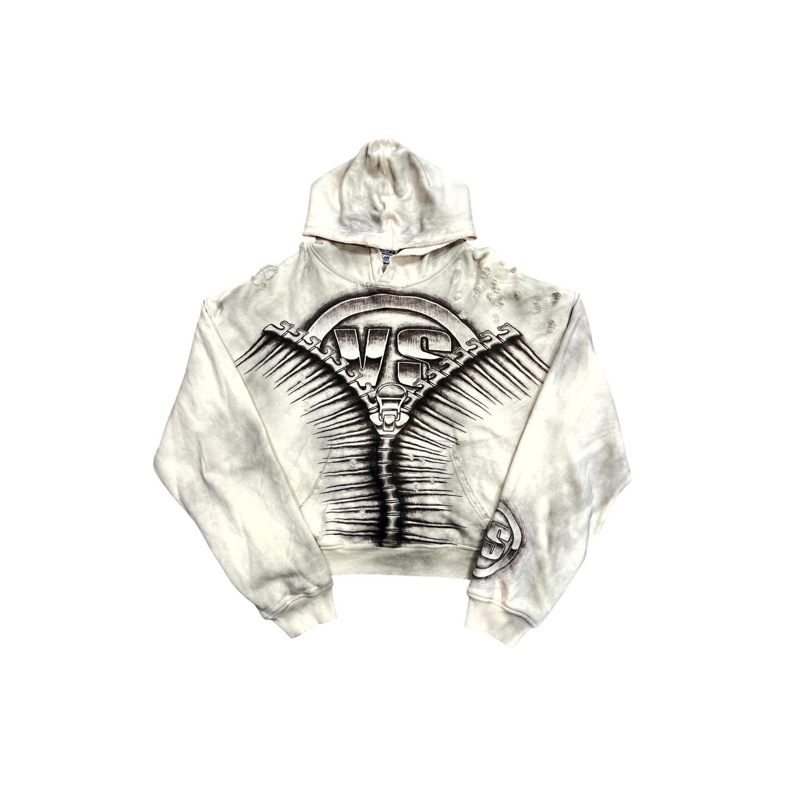 Vale Vale "Thermal Lined Distressed" White & Black Hoodie Size US XL / EU 56 / 4 - 1 Thumbnail