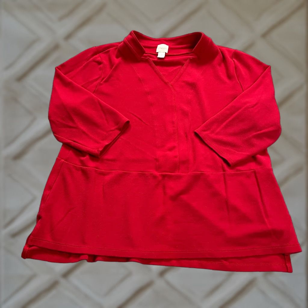 Vintage VINTAGE Chico's Blouse Shirt Womens XL Red Solid Long Sleeve V-Neck Knit Casual Size XL / US 12-14 / IT 48-50 - 1 Thumbnail
