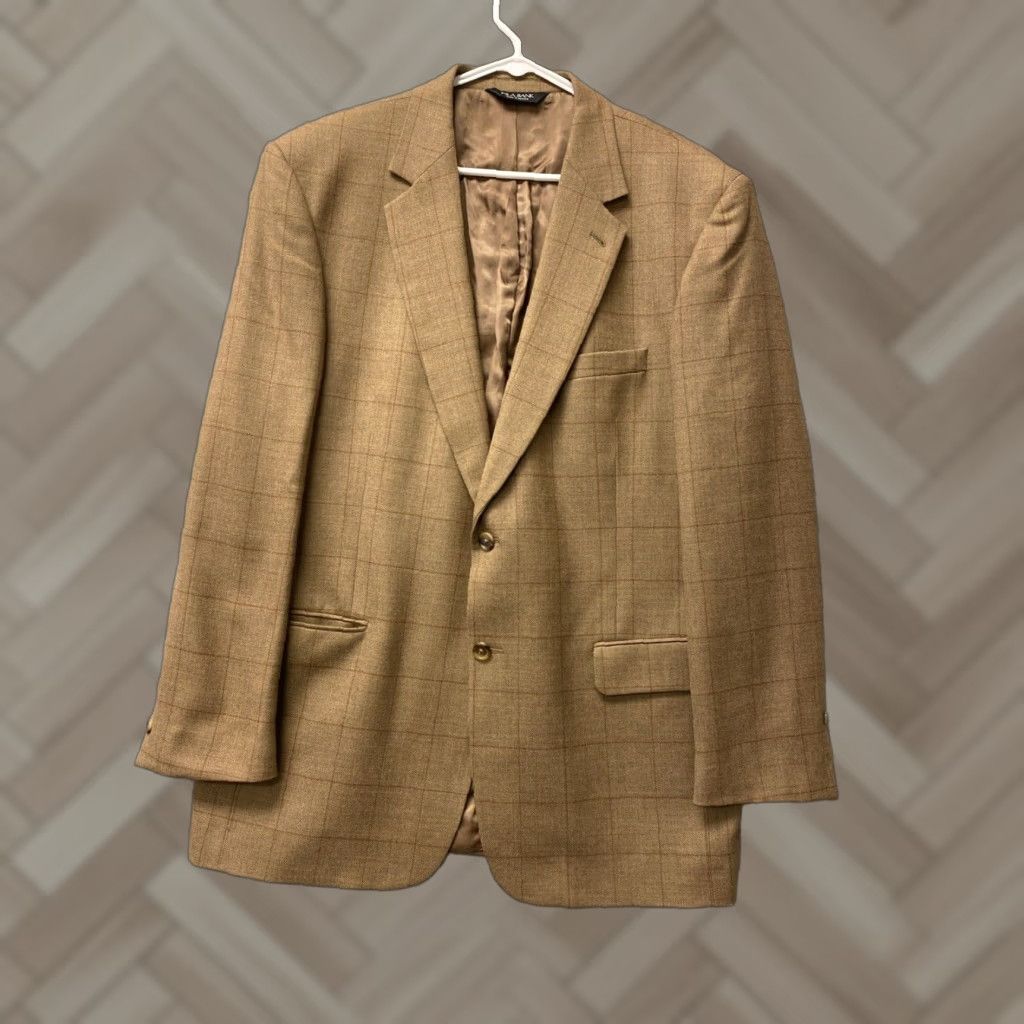 Vintage Jos A Bank Sport Coat Blazer Mens 44L Brown Plaid Wool Regular Notch Single-Breasted 2-Button Front 4-Button Sleeve Jacket/Coot? Size 44R - 1 Thumbnail