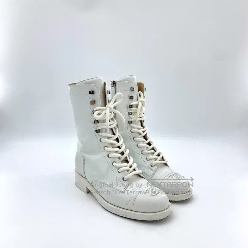Chanel Chanel White logo lace-up casual flat mid-length boots Size US 6.5 / IT 36.5 - 2 Thumbnail