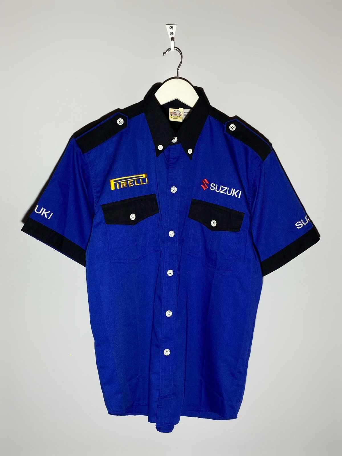 Japanese Brand Vintage Suzuki Pirelli Team racing moto shirt Size US L / EU 52-54 / 3 - 1 Thumbnail