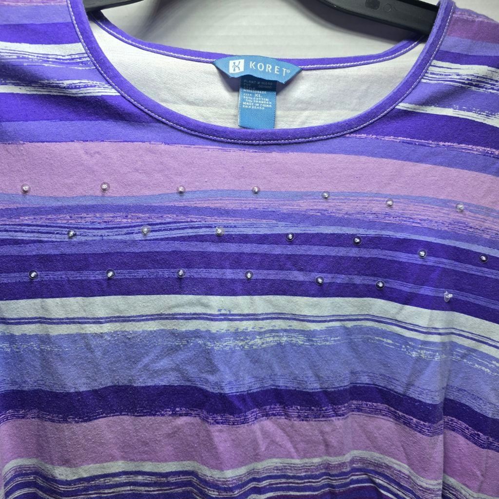 The Unbranded Brand Women's Koret Purple Striped Long Sleeve Tee XL Size XL / US 12-14 / IT 48-50 - 2 Thumbnail
