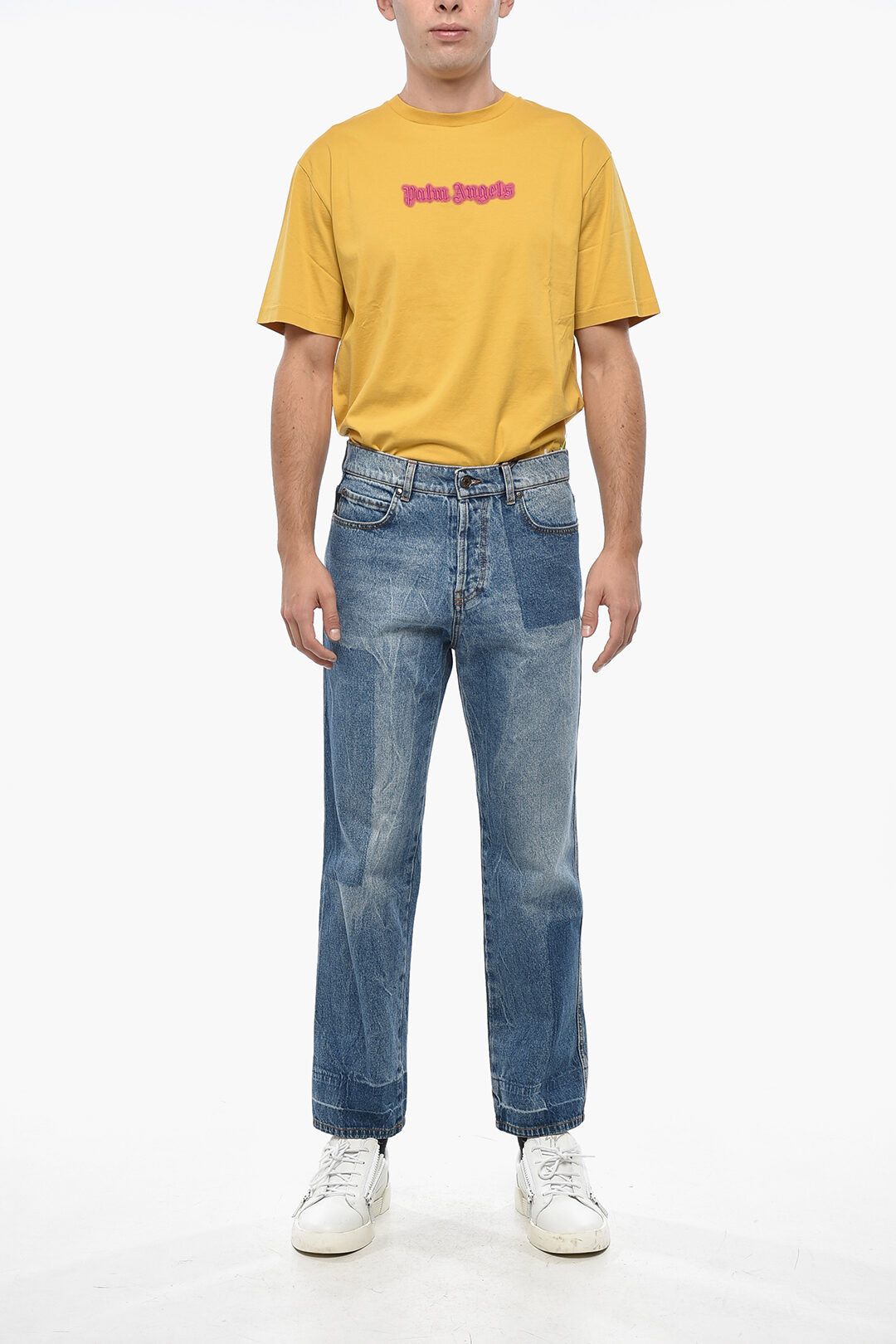 MSGM og1mm1125 Patchwork Effect Straight Leg Jeans in Blue Size US 32 / EU 48 - 4 Thumbnail