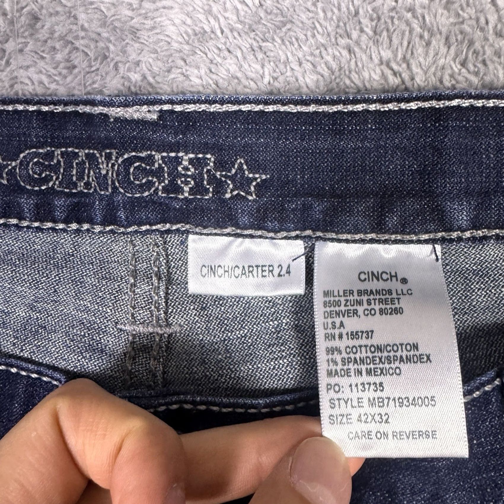 Vintage Cinch Carter Jeans Mens 42x32 Bootcut Western Cowboy Relaxed 5-Pocket Denim Blue Cotton Modern Whisker Work Shoes/Accessories Not Included Size US 42 / EU 58 - 4 Thumbnail