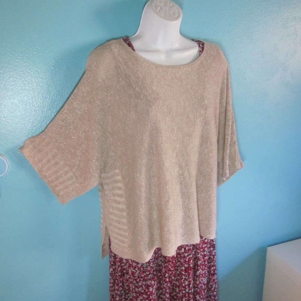 Anthropologie Alicia Shimmer Tan Linen Pullover Oversized XS