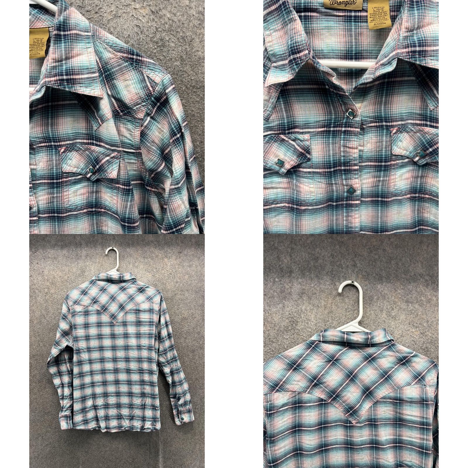 Wrangler Wrangler Shirt Womens Large Blue Plaid Button Front Long Sleeve Western Top Vintage Size L / US 10 / IT 46 - 8 Thumbnail