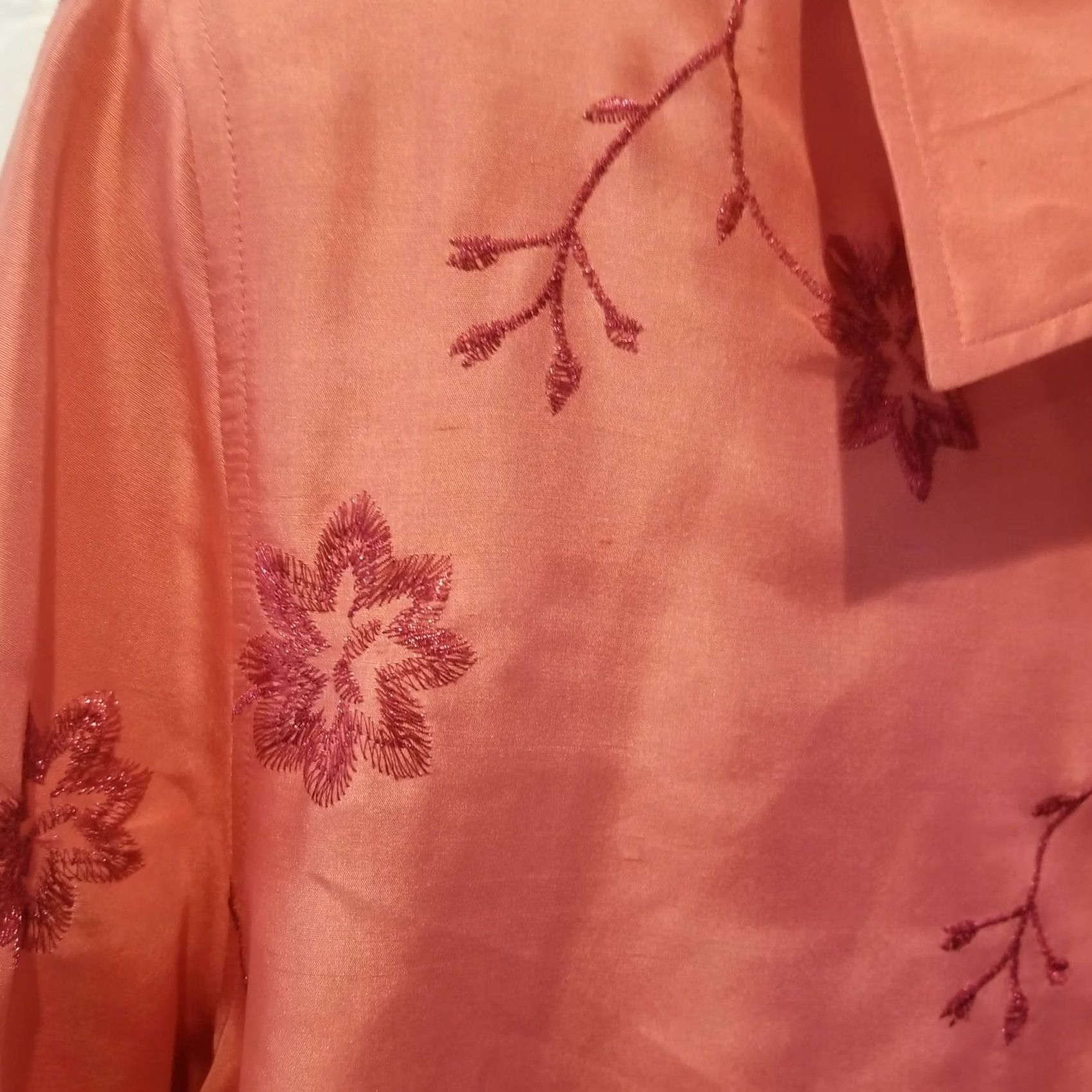 Vintage Draper's & Damon's Button Up Floral Embroidered Silk Shirt 3/4 Sleeve Size 20 Pink Women's Vintage-Not - (remove) Size 3XL / US 20-22 - 3 Thumbnail