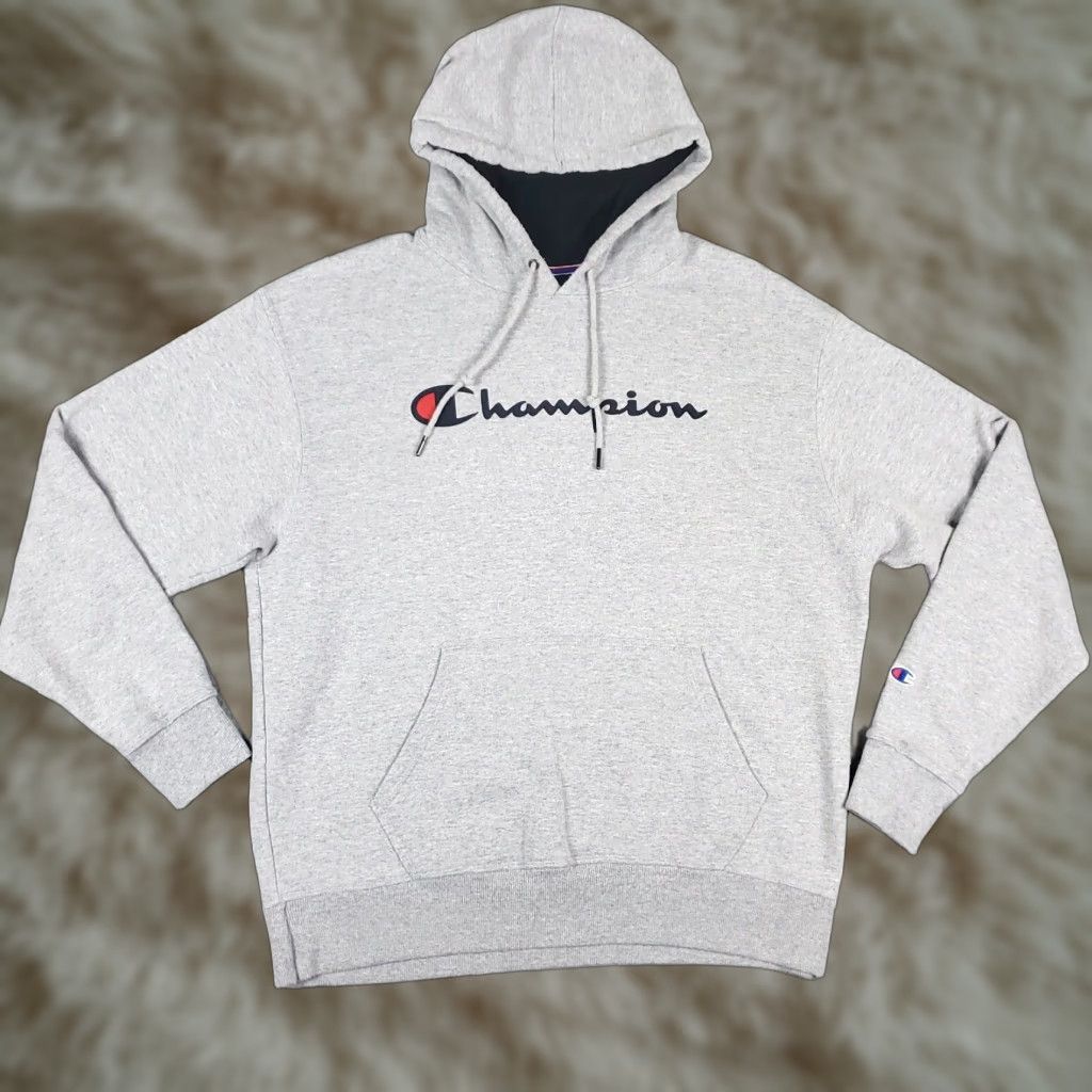 Champion Champion Hoodie Gray Lace Tie Pullover Casual Sweatshirt Adult L Mens Regular Solid Cotton Polyester Fleece Size US L / EU 52-54 / 3 - 1 Thumbnail