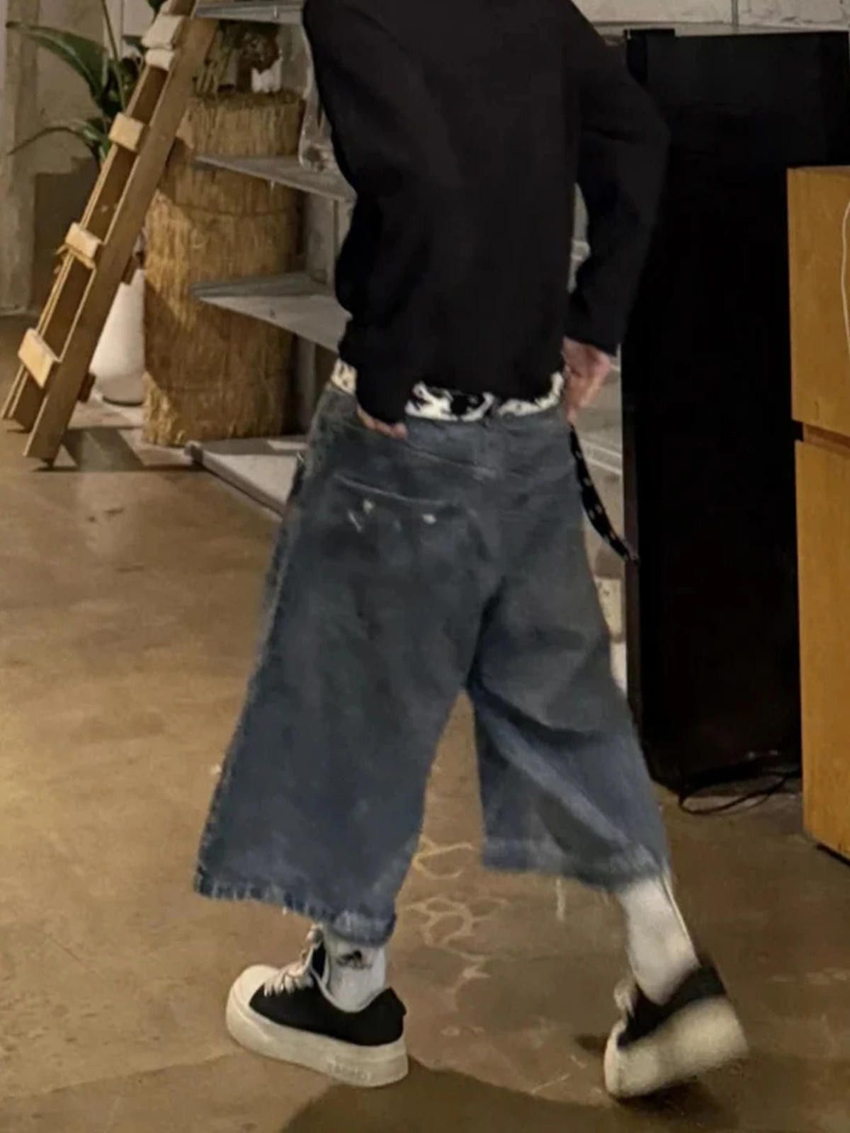Jean Washed Ripped Wide-Leg Denim Jorts Size US 32 / EU 48 - 3 Thumbnail