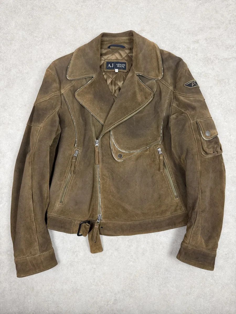 2000s Armani Beige Suede Leather Perfecto Jacket