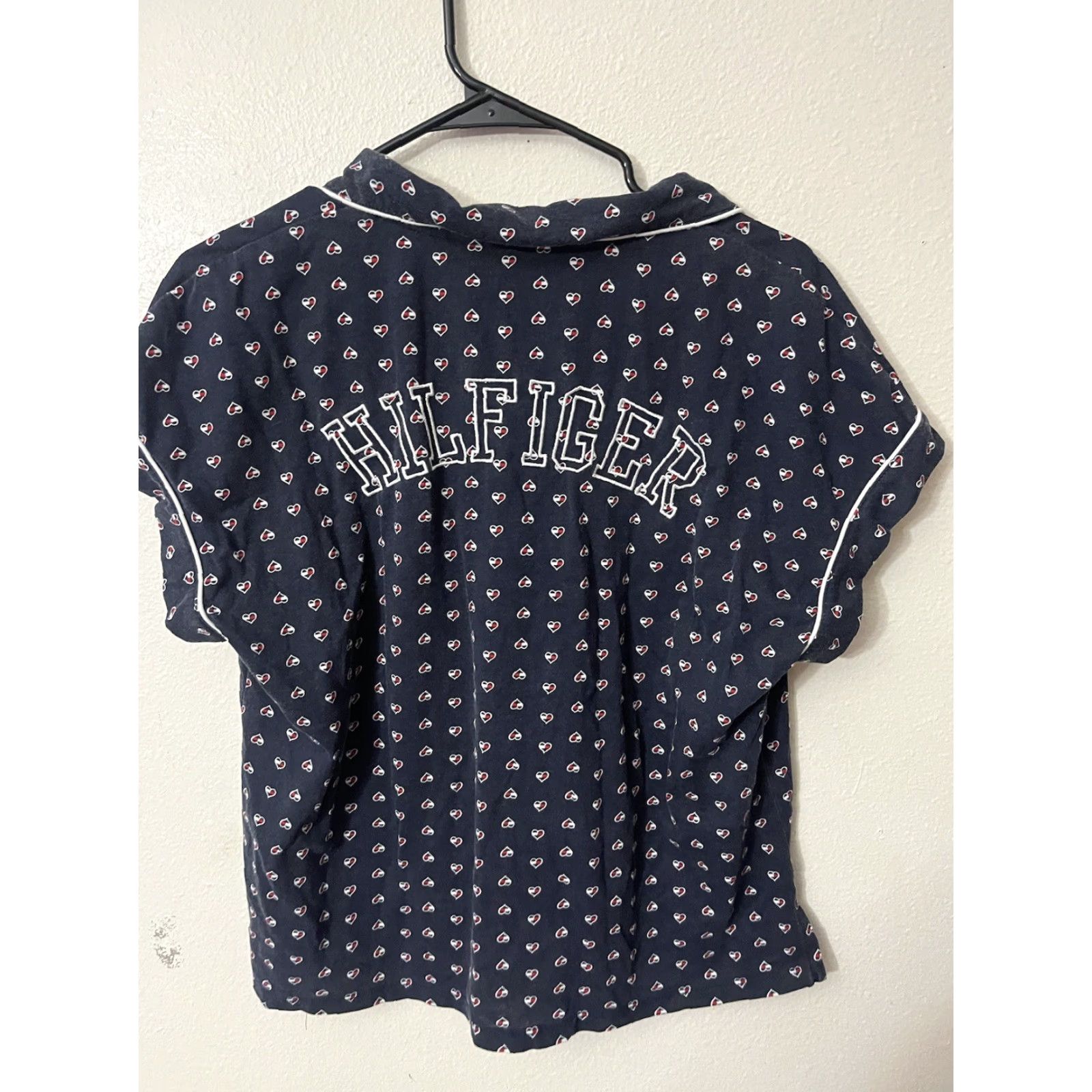 Tommy Hilfiger Tommy Hilfiger Pajama Top Women Large Blue Logo Hearts Print Short Sleeve Button Closure Cotton Polyester Nightwear Lounge Wear Ladies L Size L / US 10 / IT 46 - 3 Thumbnail