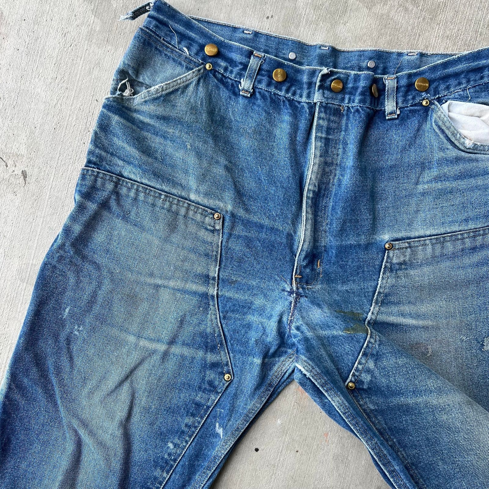 Carhartt × Vintage Carhartt faded blue denim jeans double knee work wear pants Size US 37 - 9 Thumbnail