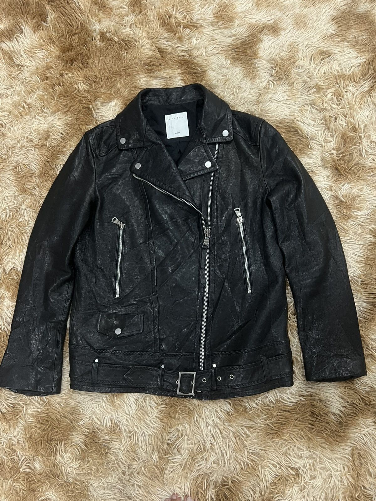 Sandro Paris Lambskin Leather Biker Jacket