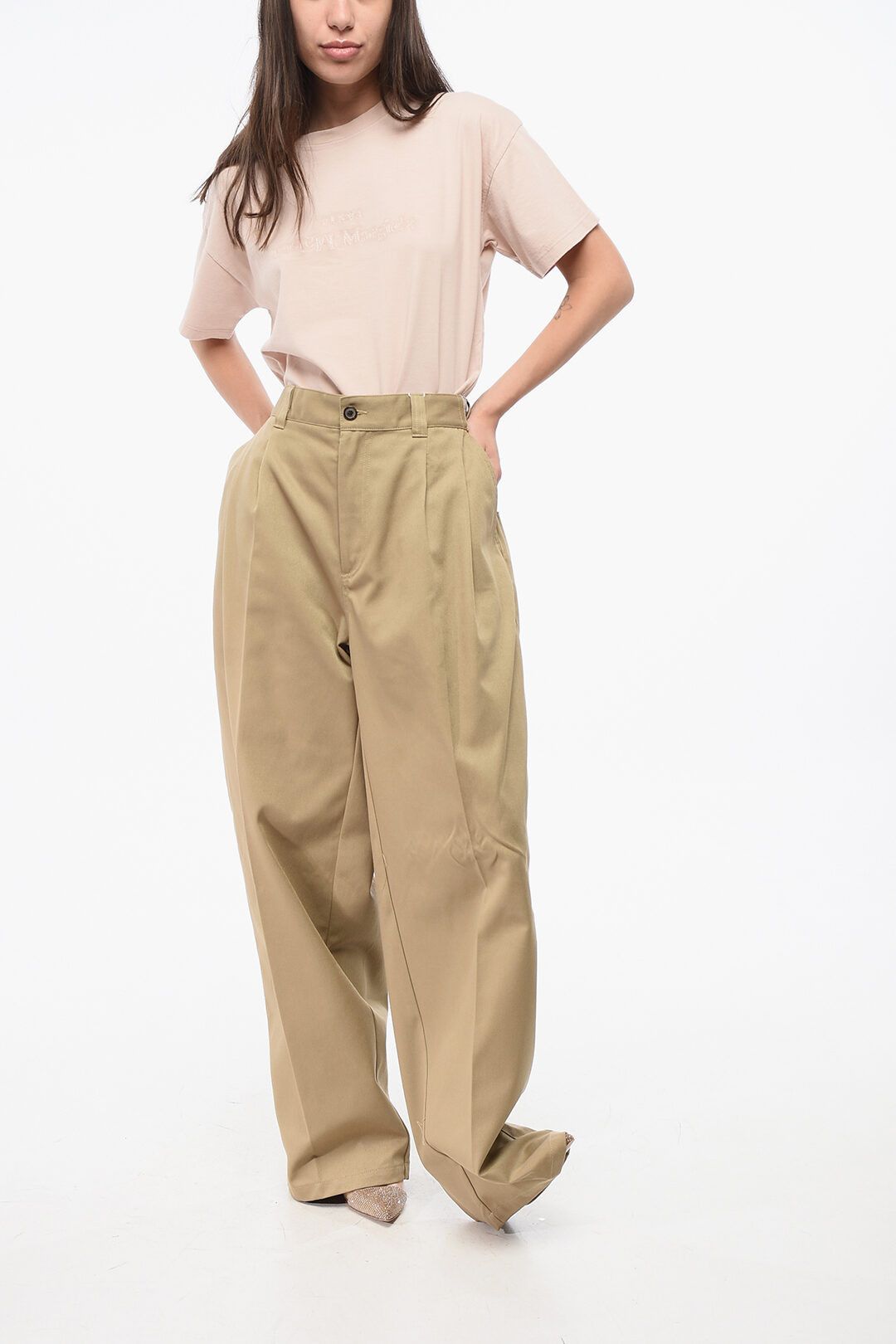 Maison Margiela og1mm0825 Gabardine Cotton Pant in Beige Size 27" / US 4 / IT 40 - 3 Thumbnail