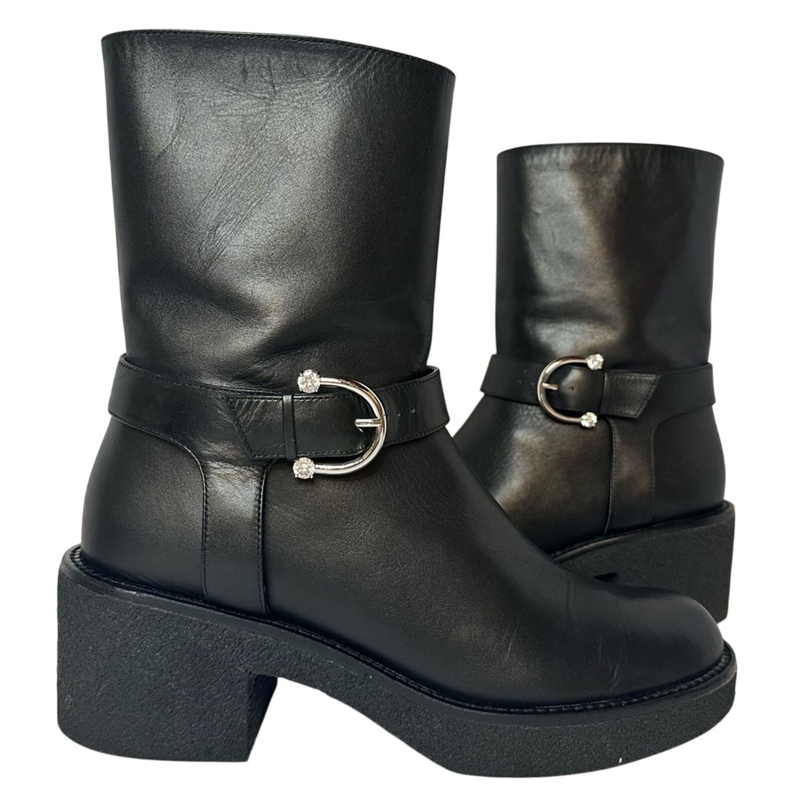 Stuart Weitzman Mountain Buckle Ankle Boots US 11 EU 41.5 Black Leather Size US 11 / IT 41 - 14 Thumbnail