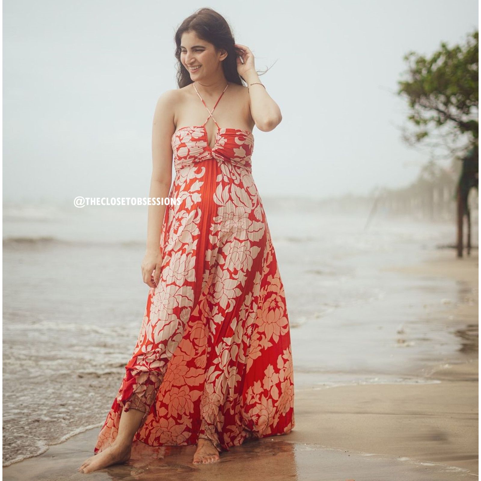 Mango MANGO Floral Halter Maxi Dress Destination Wedding Resort Size L / US 10 / IT 46 - 21 Thumbnail