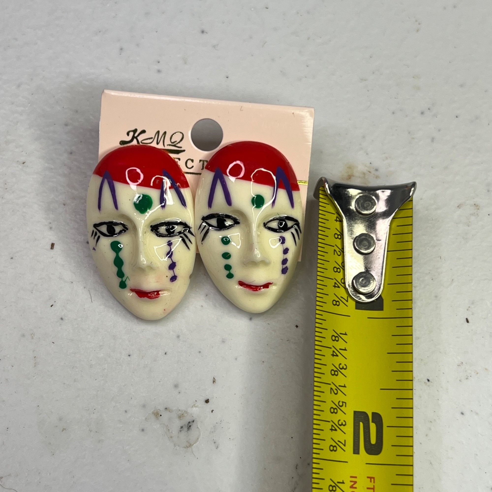 Other Vintage KMQ Mime Mask Face Stud Earrings Painte Size ONE SIZE - 4 Thumbnail
