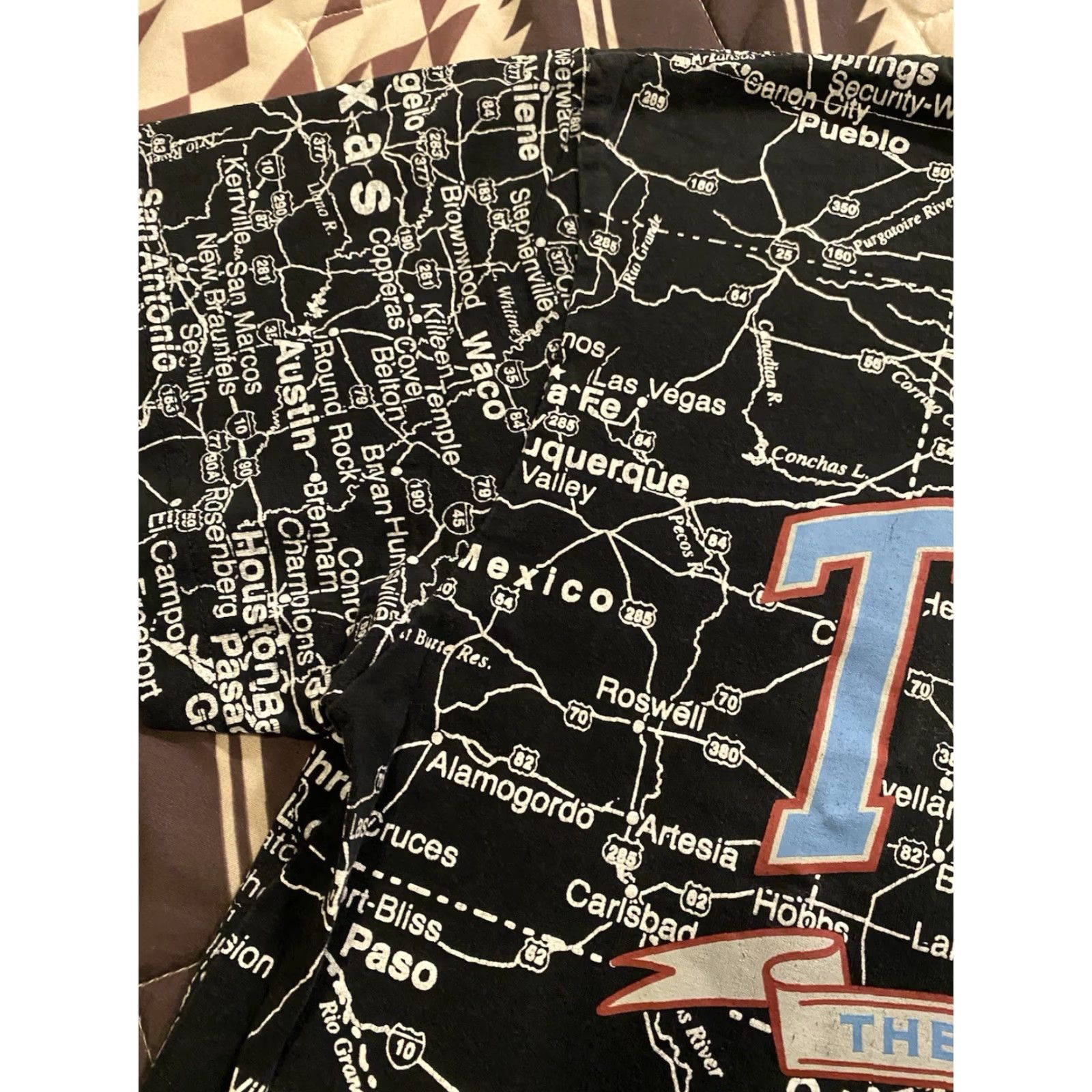Vintage American Crown T-Shirt Black Medium Men's Shirt Texas Lone Star State Map AOP Graphic Print Short Sleeve Crew Neck Size US M / EU 48-50 / 2 - 6 Thumbnail