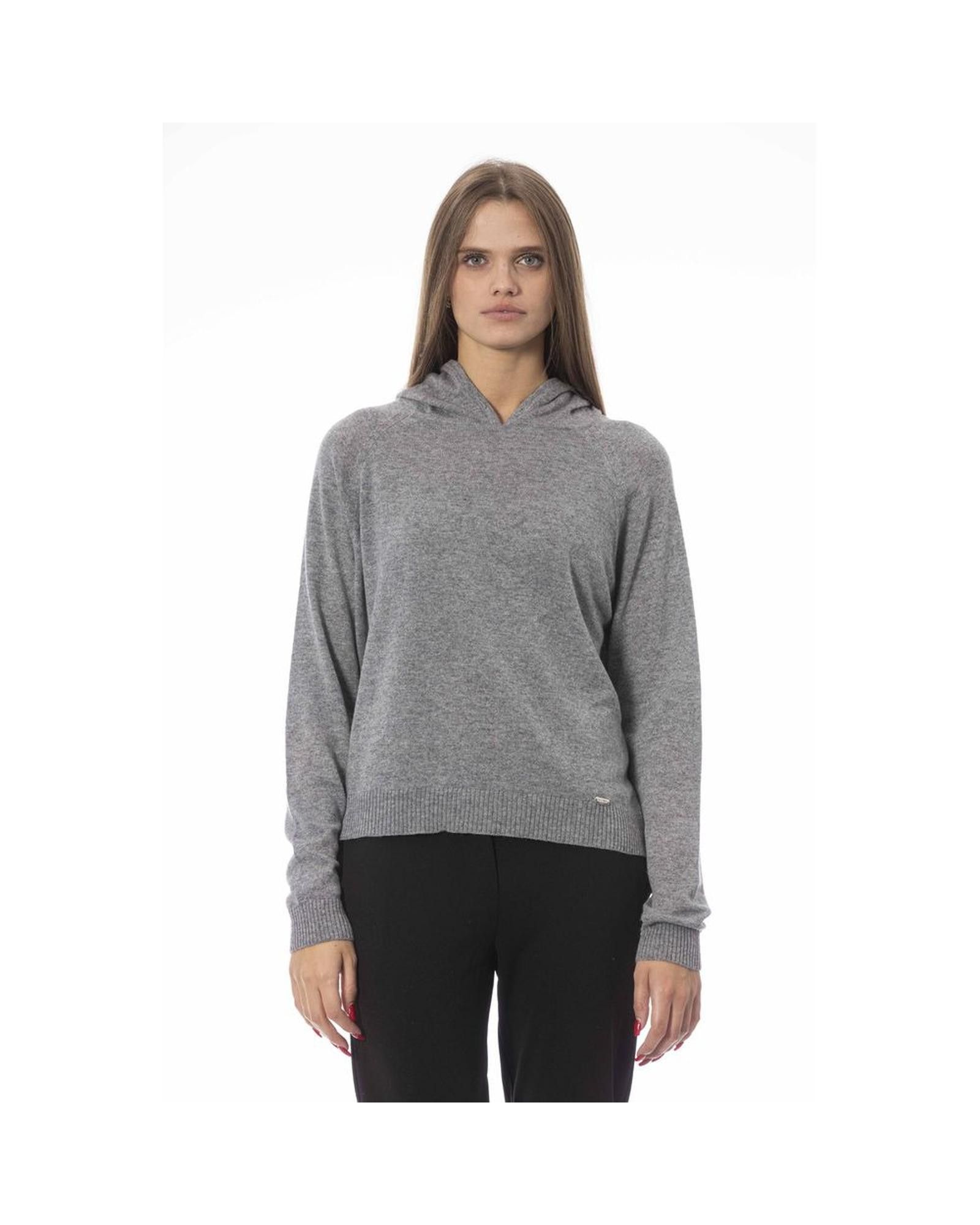 image of Baldinini Hooded Ribbed Sweater in Grey, Women's (Size Medium)