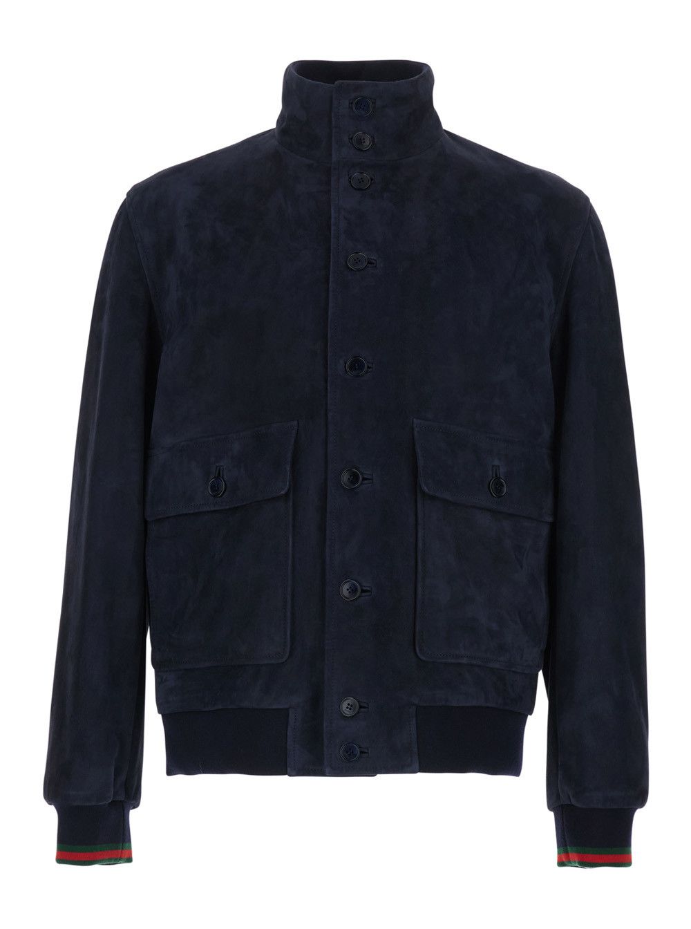 Gucci Blue High Collar Jacket with Web Detail in Suede for Men Size US L / EU 52-54 / 3 - 1 Thumbnail
