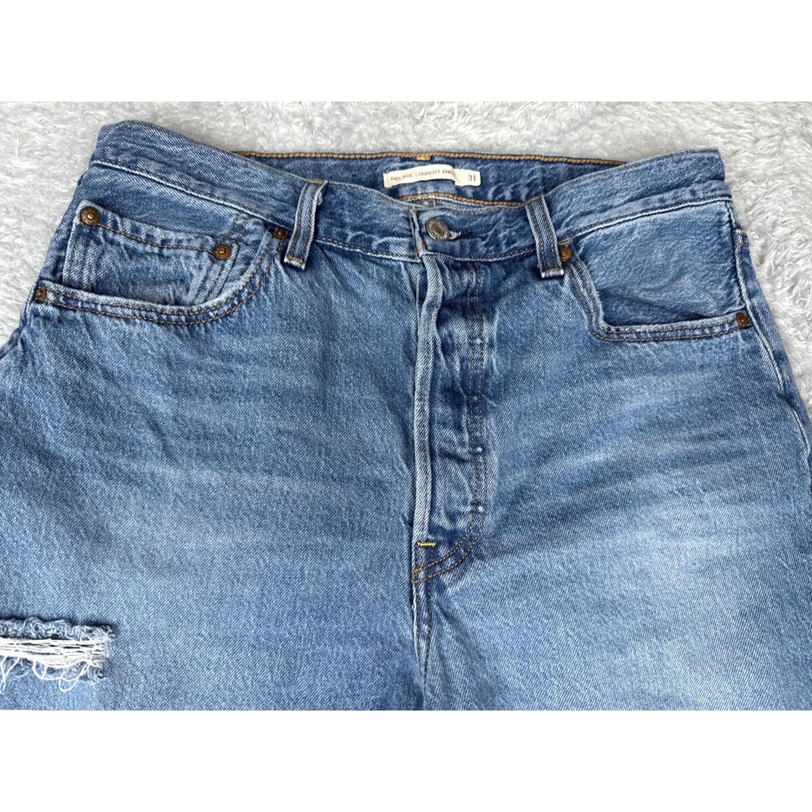 Levi's Levi's Jeans Womens 31x27 High Rise Ribcage Straight Ankle Distressed Medium Blue Pocket Five-Pocket Womens Jeans 90s Retro Size 24" / US 00 / IT 34 - 4 Thumbnail