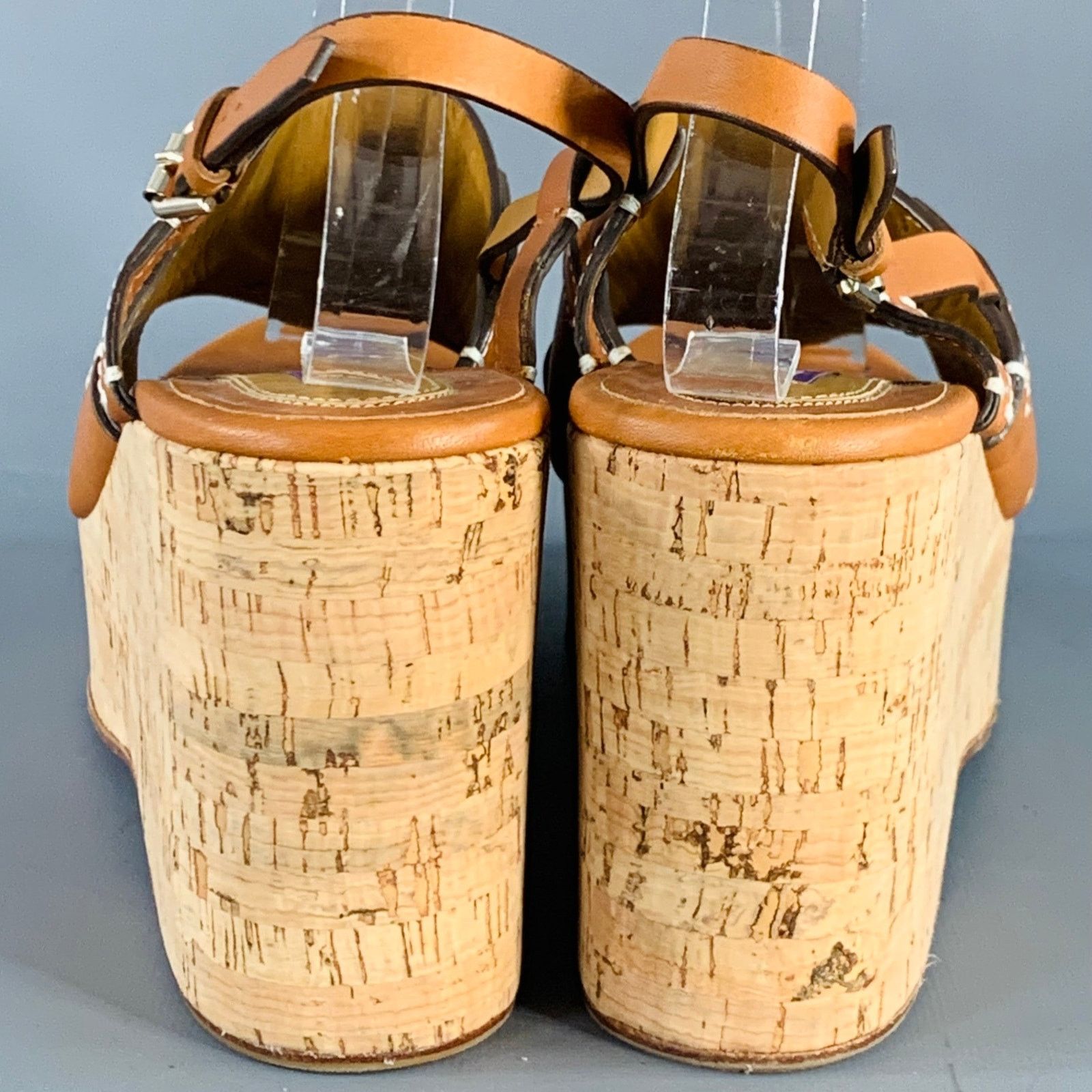 Ralph Lauren RALPH LAUREN COLLECTION Tan Leather Platform Sandals Size US 10 / IT 40 - 3 Thumbnail
