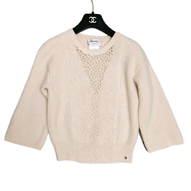 Chanel Chanel Beige Cashmere Long Sleeve Sweater 0089 Size XS / US 0-2 / IT 36-38 - 1 Thumbnail