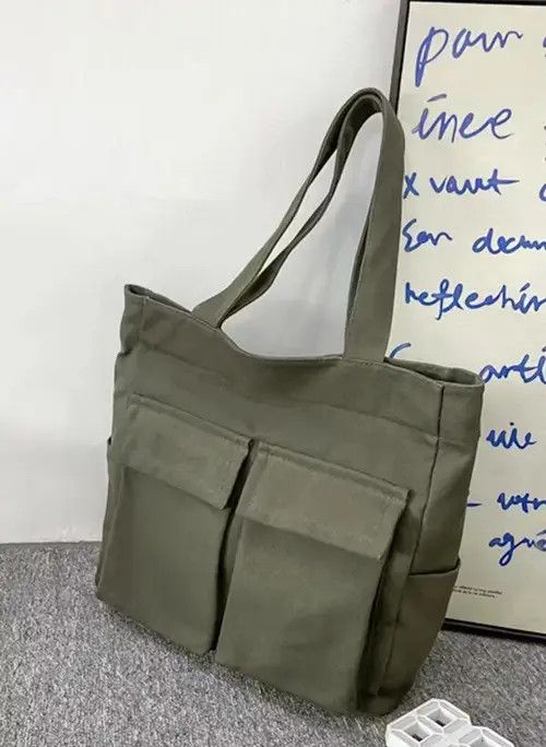 Japanese Brand Fashion canvas tote bag with pocket vintage Size ONE SIZE - 3 Thumbnail