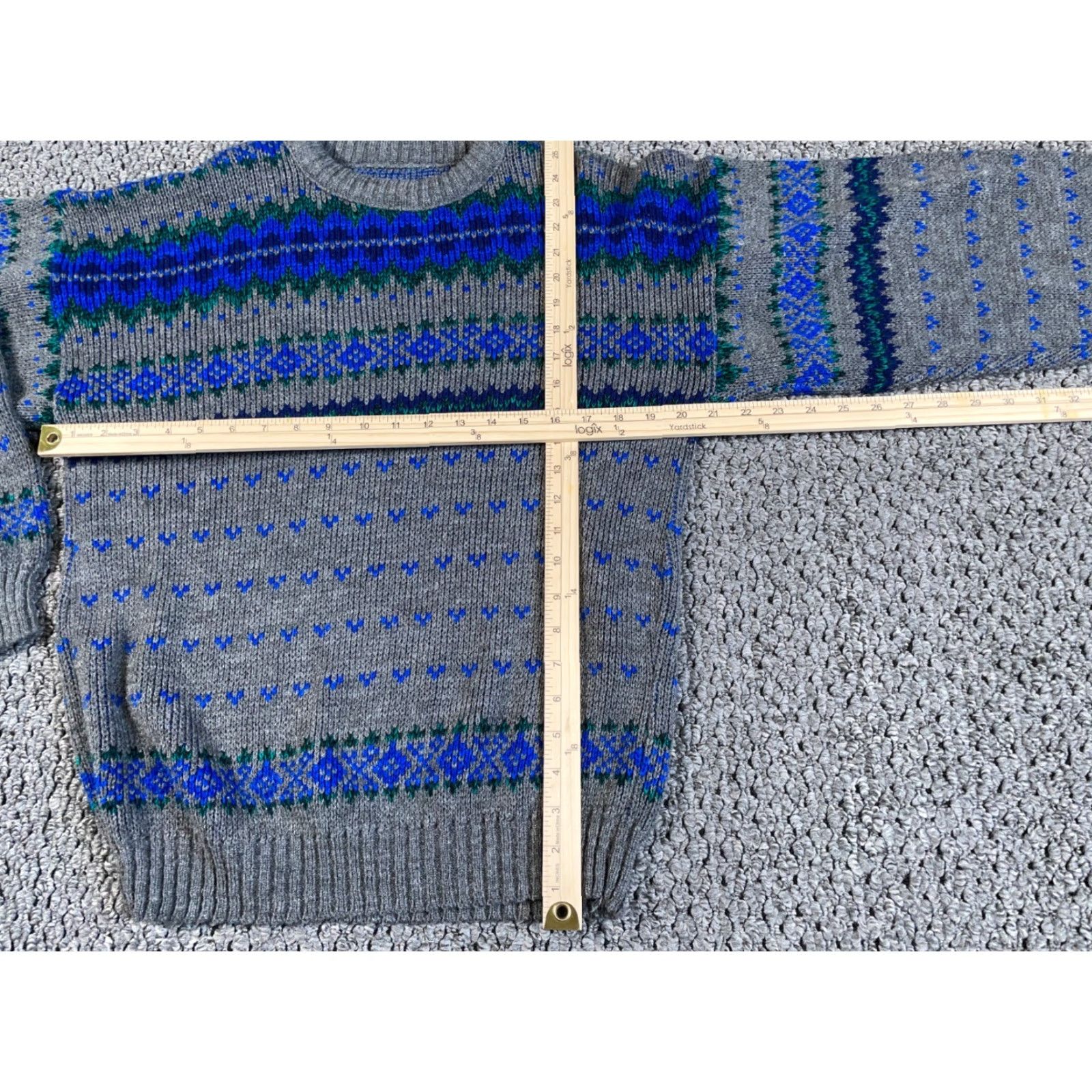 Vintage VTG 90s Geometric Pattern Sweater Adult Medium Gray Blue Chunky Knit Dad Style Size US M / EU 48-50 / 2 - 4 Thumbnail