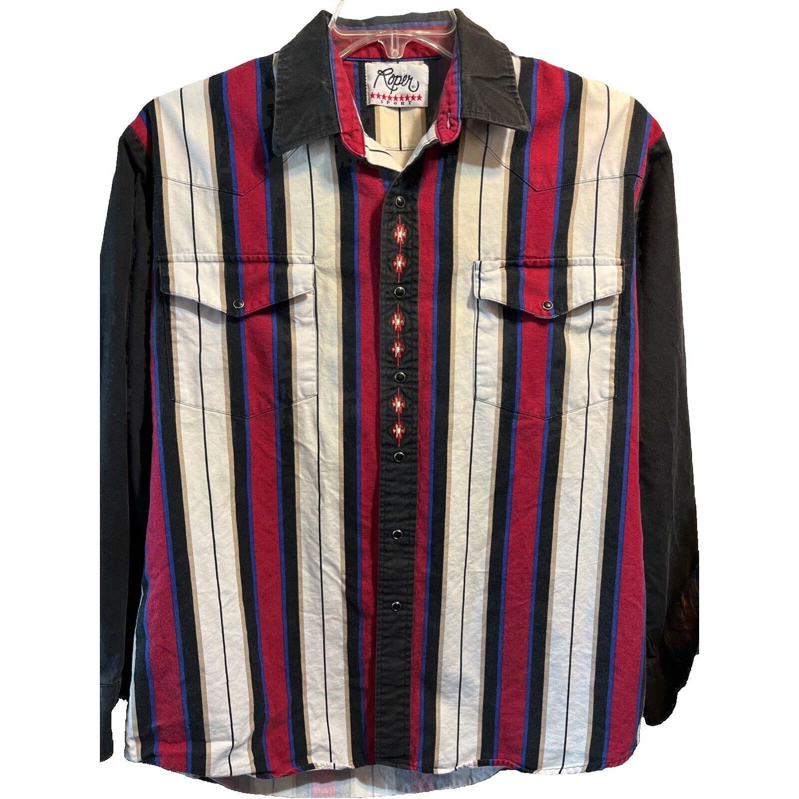 Roper Roper Sport VTG Men’s L Red Striped Pearl Snap Western Shirt Size US L / EU 52-54 / 3 - 1 Thumbnail