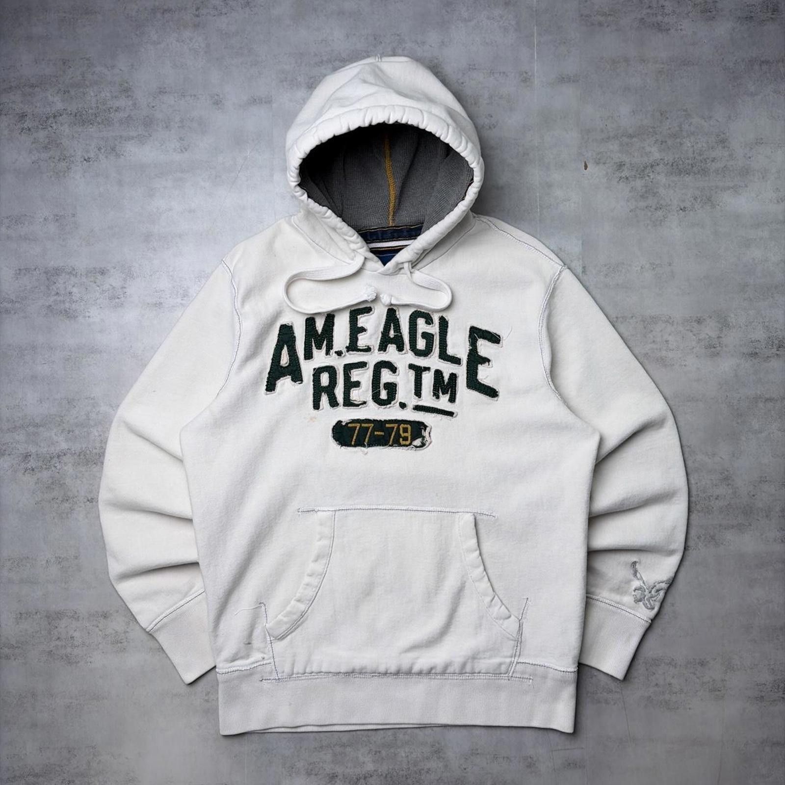 American Eagle Outfitters Y2K White American Eagle Grunge Heavyweight Thermal Hoodie Size US XL / EU 56 / 4 - 1 Thumbnail