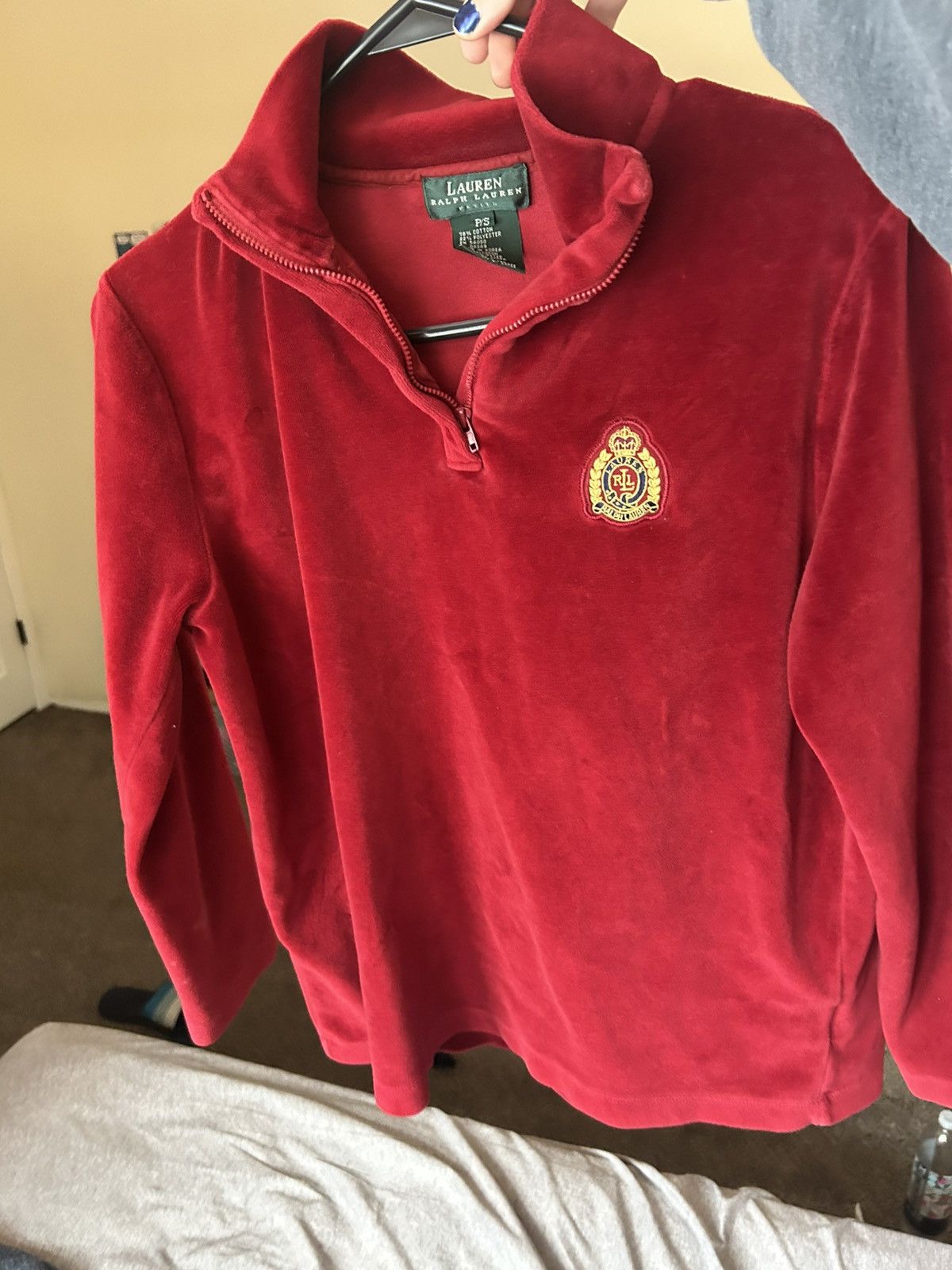 Lauren Ralph Lauren Vintage Lauren Ralph Lauren Red Velour QuarterZip Crest Logo Size S / US 4 / IT 40 - 1 Thumbnail