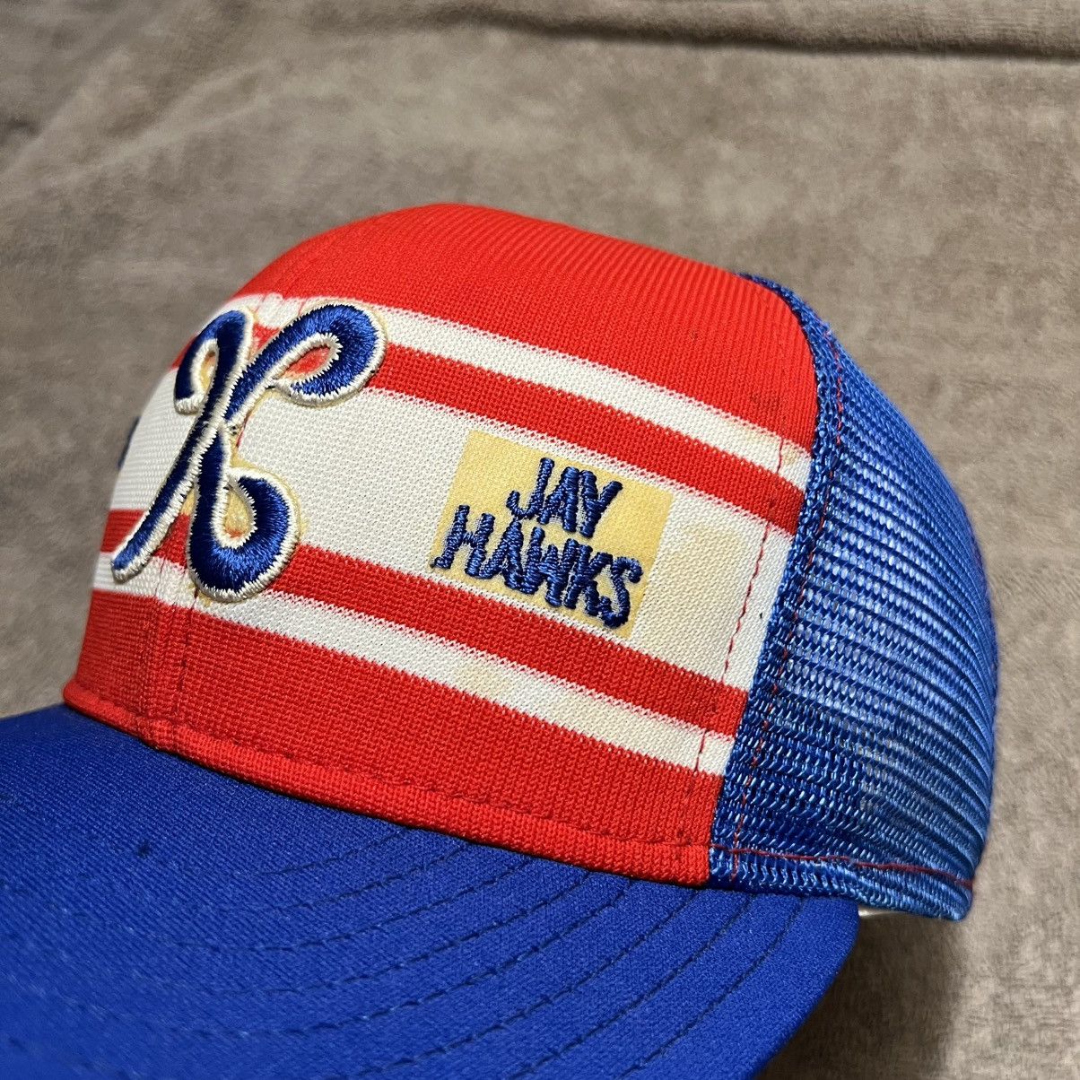 NCAA × Vintage Vintage 80s Kansas Jay Hawks AJD Mesh Trucker Hat SnapBack Size ONE SIZE - 3 Thumbnail