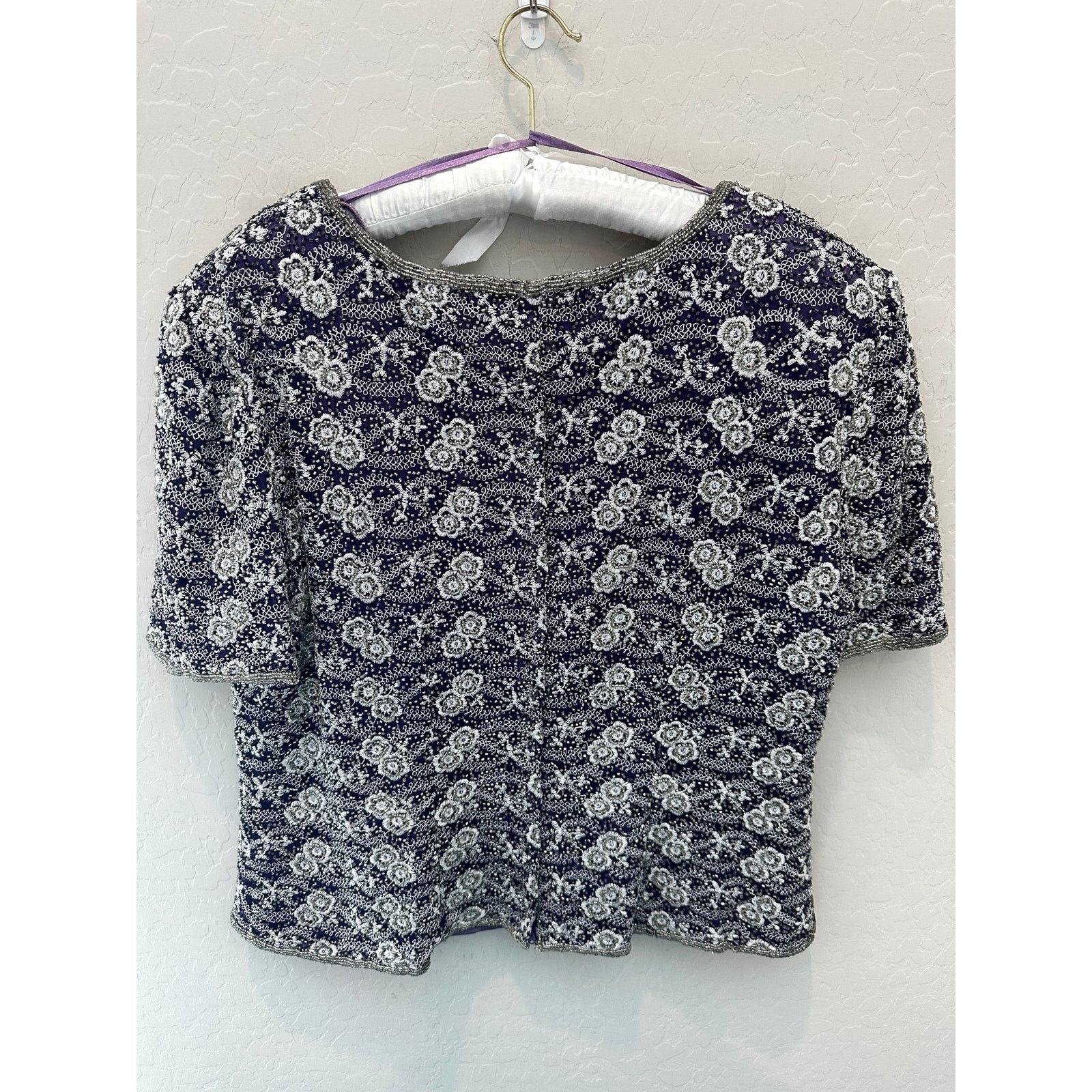 Adrianna Papell ADRIANNA PAPELL Vintage Purple Silk Beaded Evening Wear Top Size XL / US 12-14 / IT 48-50 - 5 Thumbnail