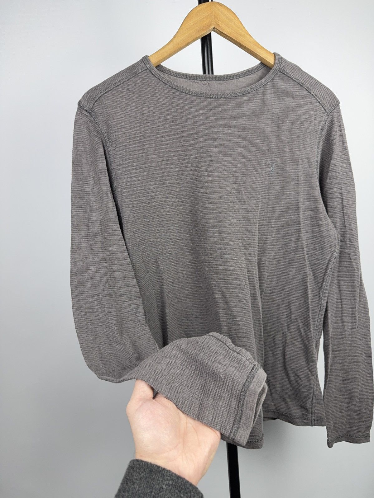 Allsaints 00s AllSaints Ribbed Thermal Long Sleeve Crewneck Grey Size US S / EU 44-46 / 1 - 7 Thumbnail