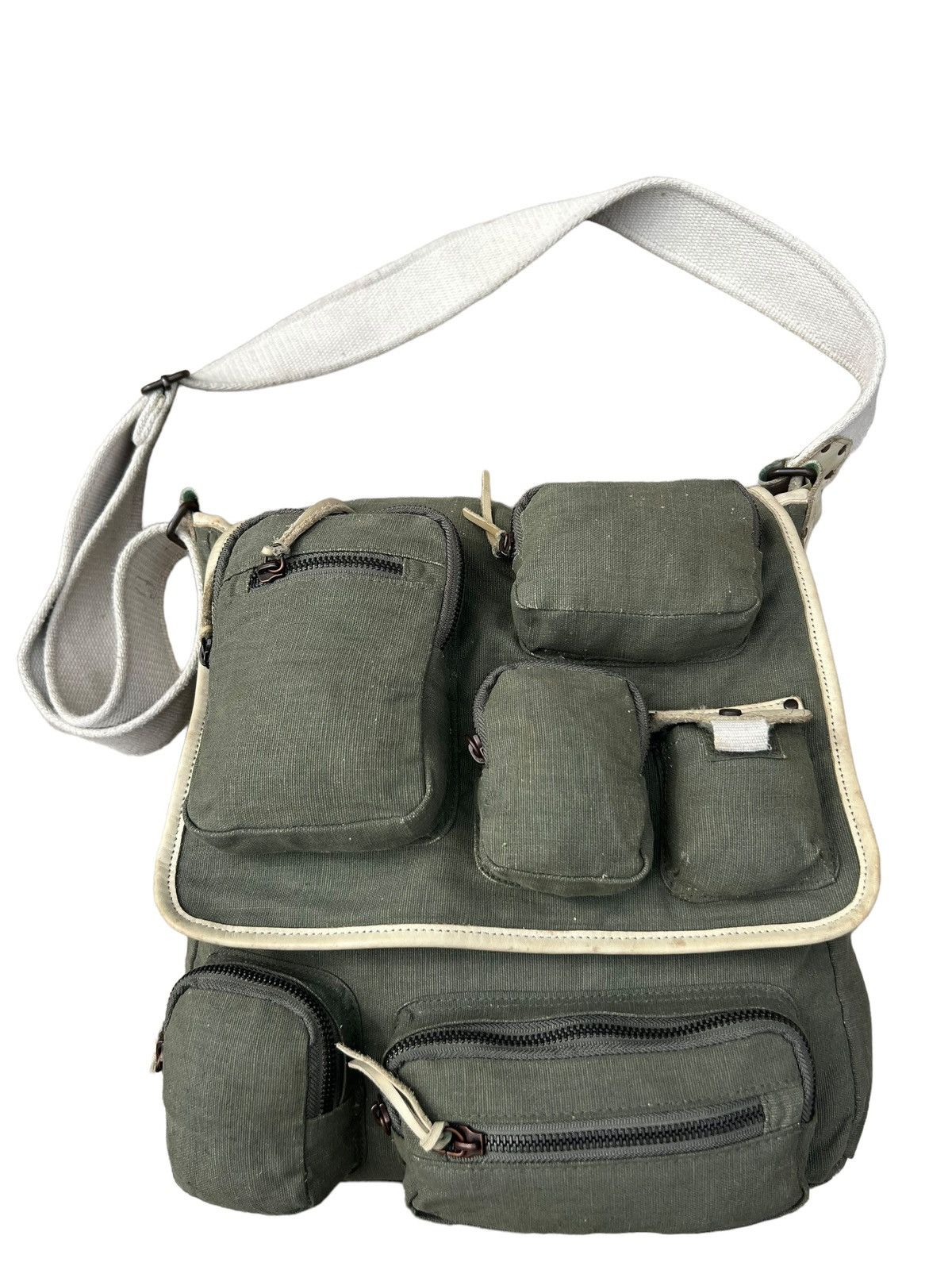 image of Vintage Y2K Diesel Spare Parts Multi Pocket Tactical Bag in Green, Men's