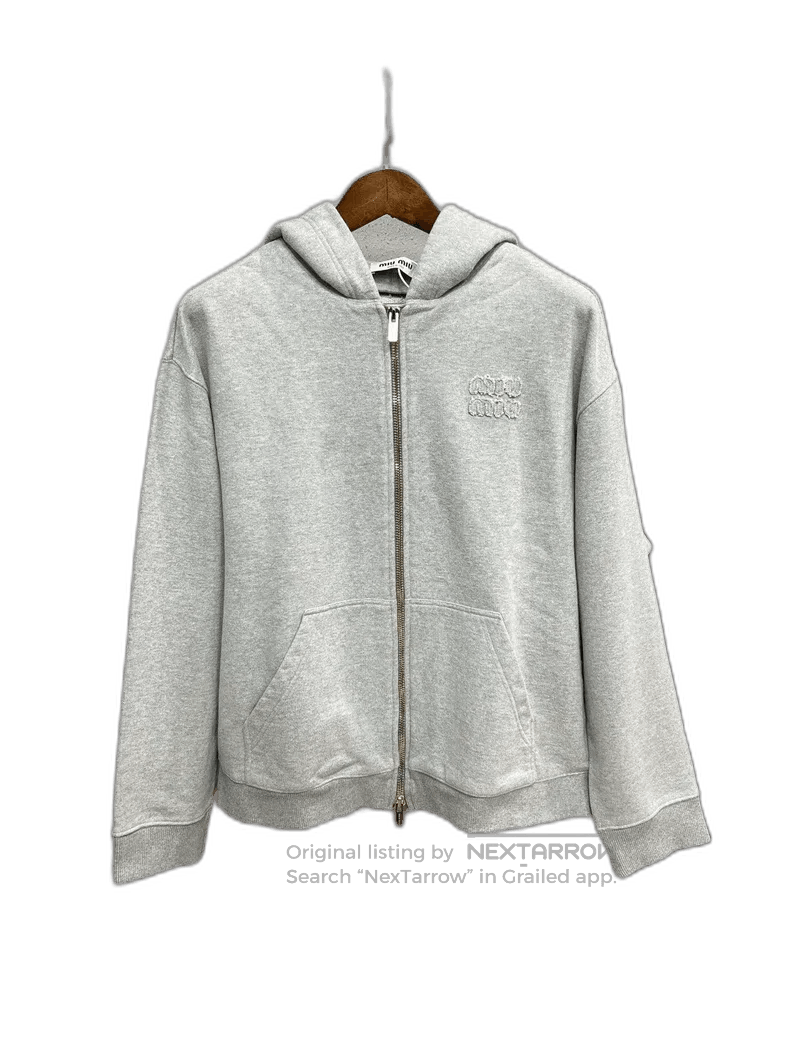 Miu Miu Miu Miu Gray Cotton Embroidered Zip Jacket. Size US M / EU 48-50 / 2 - 1 Thumbnail