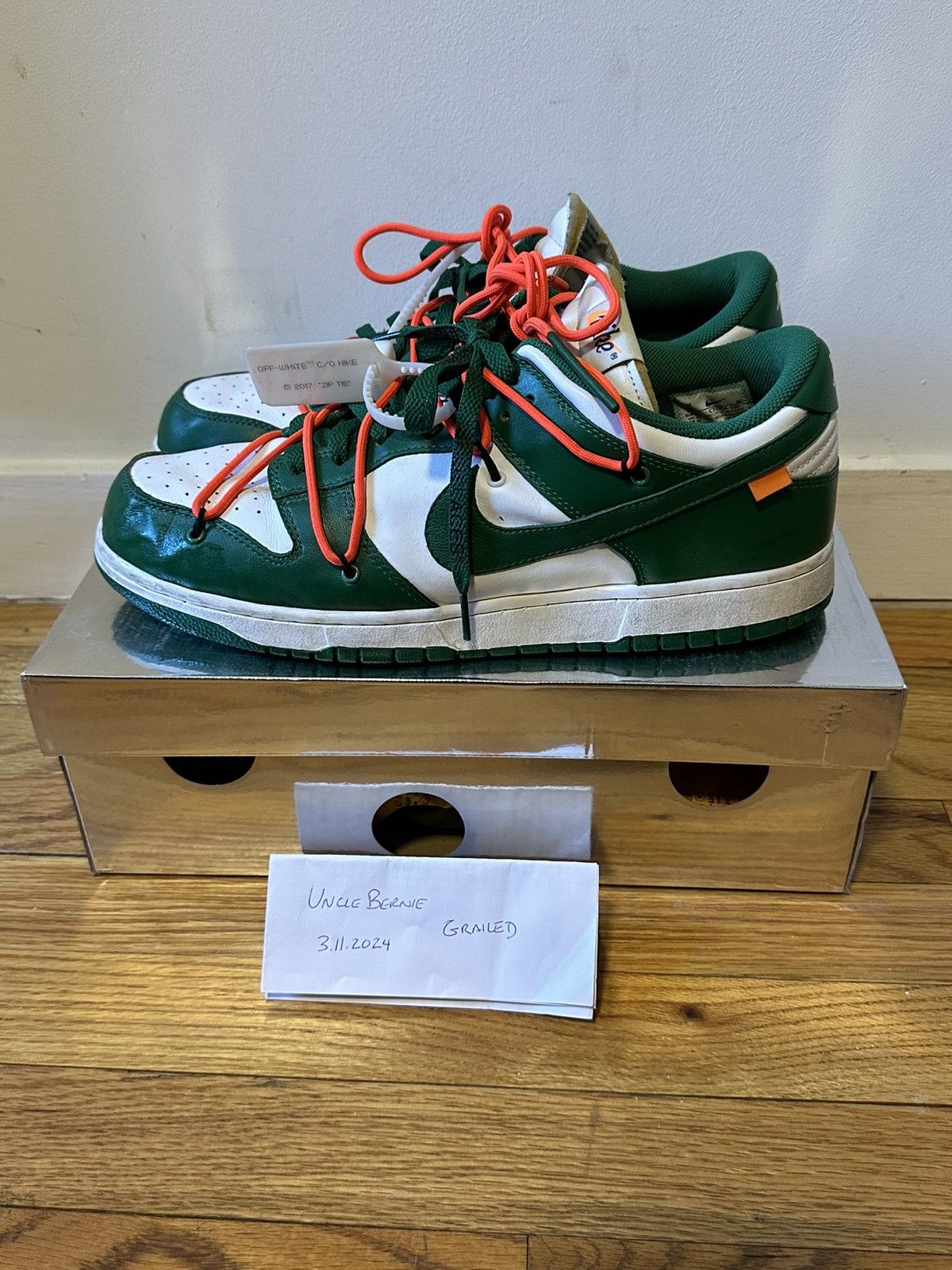 image of Nike X Off-White Dunk Low White/green Shoes, Men's (Size 13)