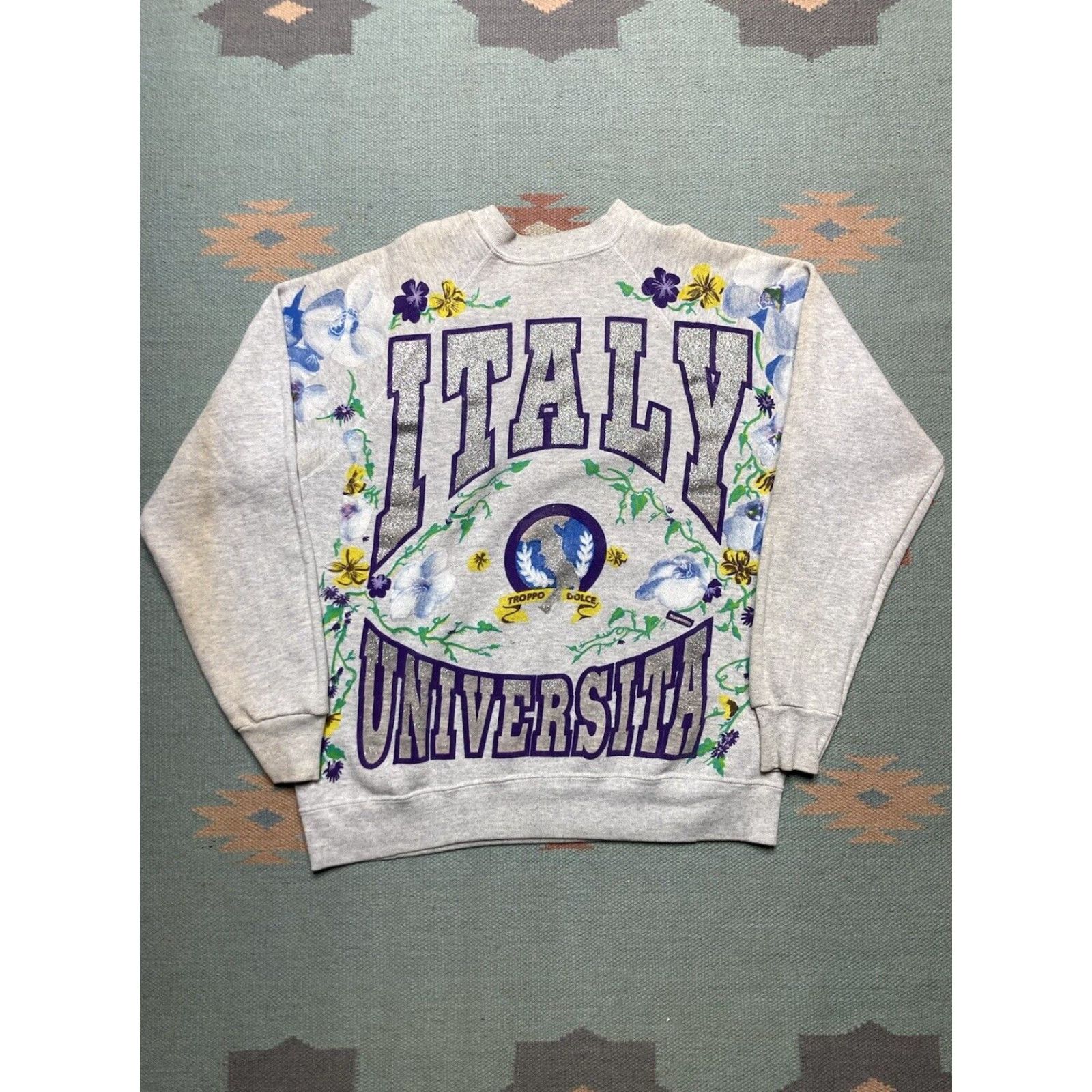 Vintage VINTAGE 80s Sweatshirt Italy Universita Glitter Flowers Cute Gray M Shirt Mens Size US M / EU 48-50 / 2 - 2 Thumbnail