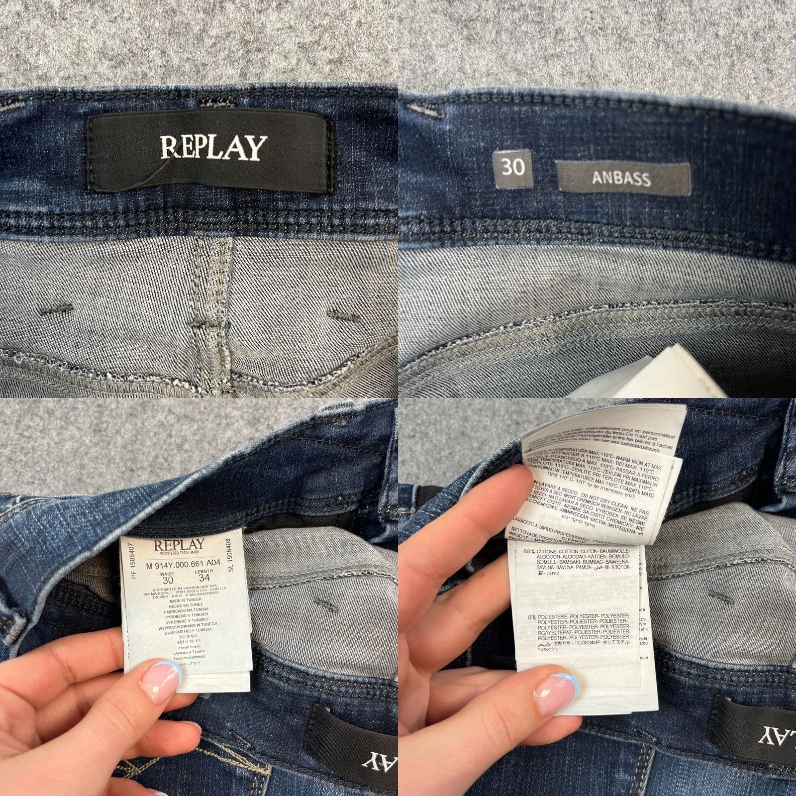 Replay Replay Jeans Slim Tapered 30 34 Dark Wash Blue Whiskers Stretch Anbass Men Size US 30 / EU 46 - 8 Thumbnail