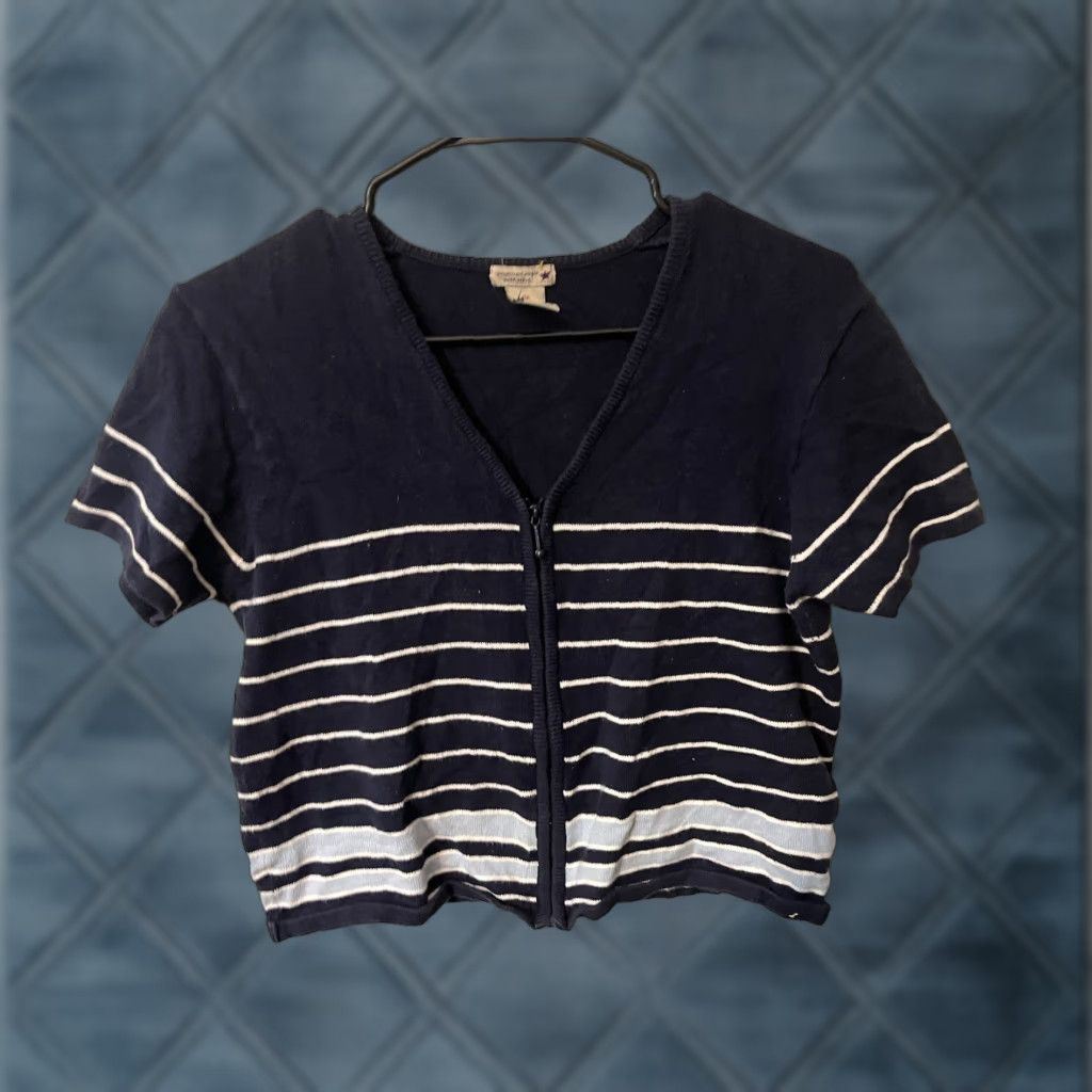 American Eagle Outfitters VINTAGE American Eagle Outfitters Sweater Shirt Women's M Blue Striped Knit Full Zip Fashion Size M / US 6-8 / IT 42-44 - 1 Thumbnail