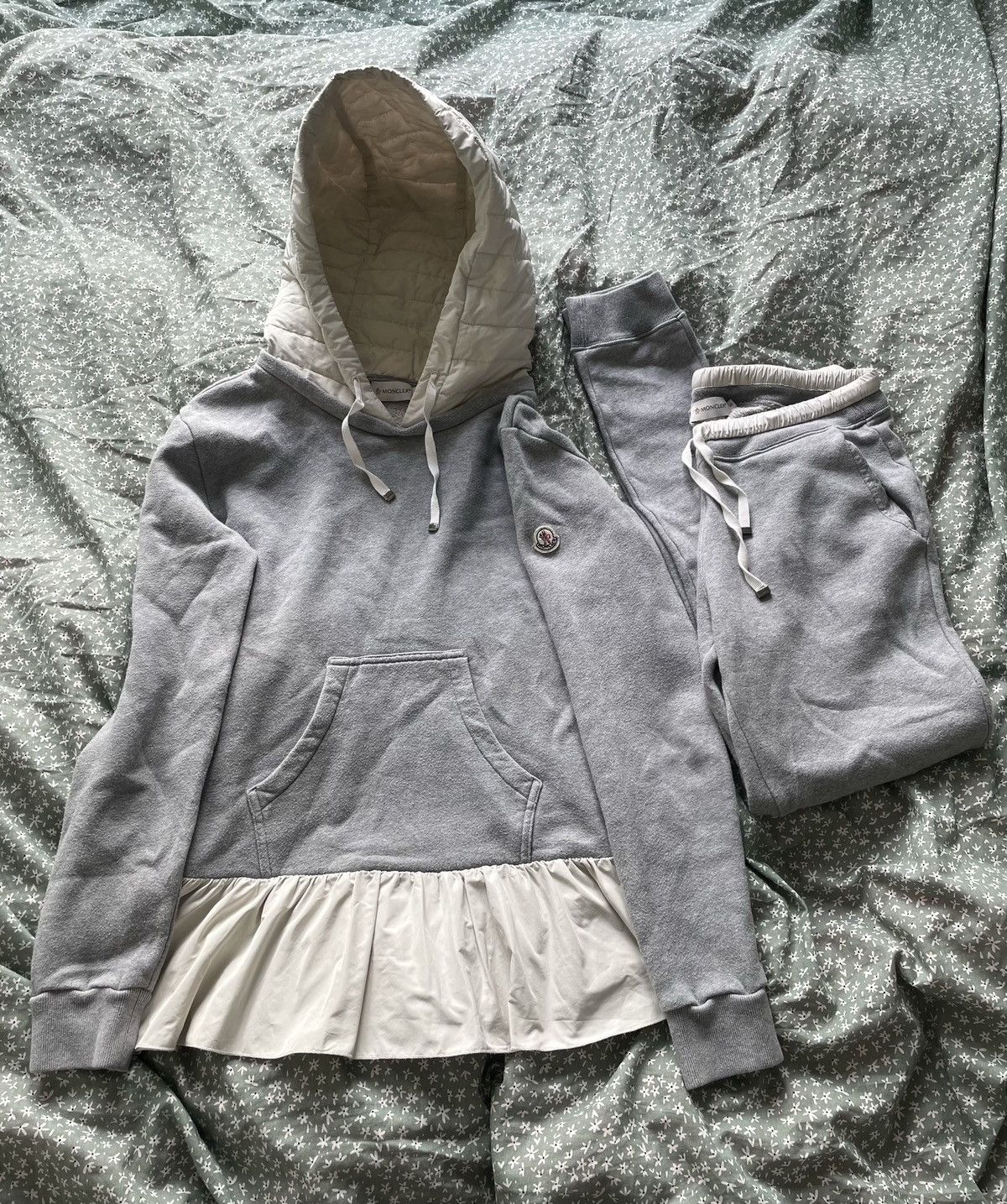 image of Moncler Track Suit Hoodie + Joggers Avant Garde Designer Y2K in Grey, Women's (Size Medium)