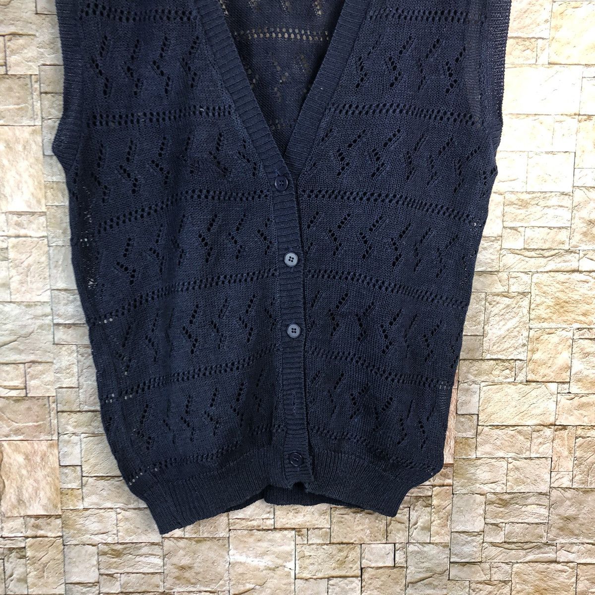 Homespun Knitwear × Japanese Brand × Vintage Detit Cherry Dark Blue Vest crochet meshnet Knitwear #A906 Size S / US 4 / IT 40 - 6 Thumbnail