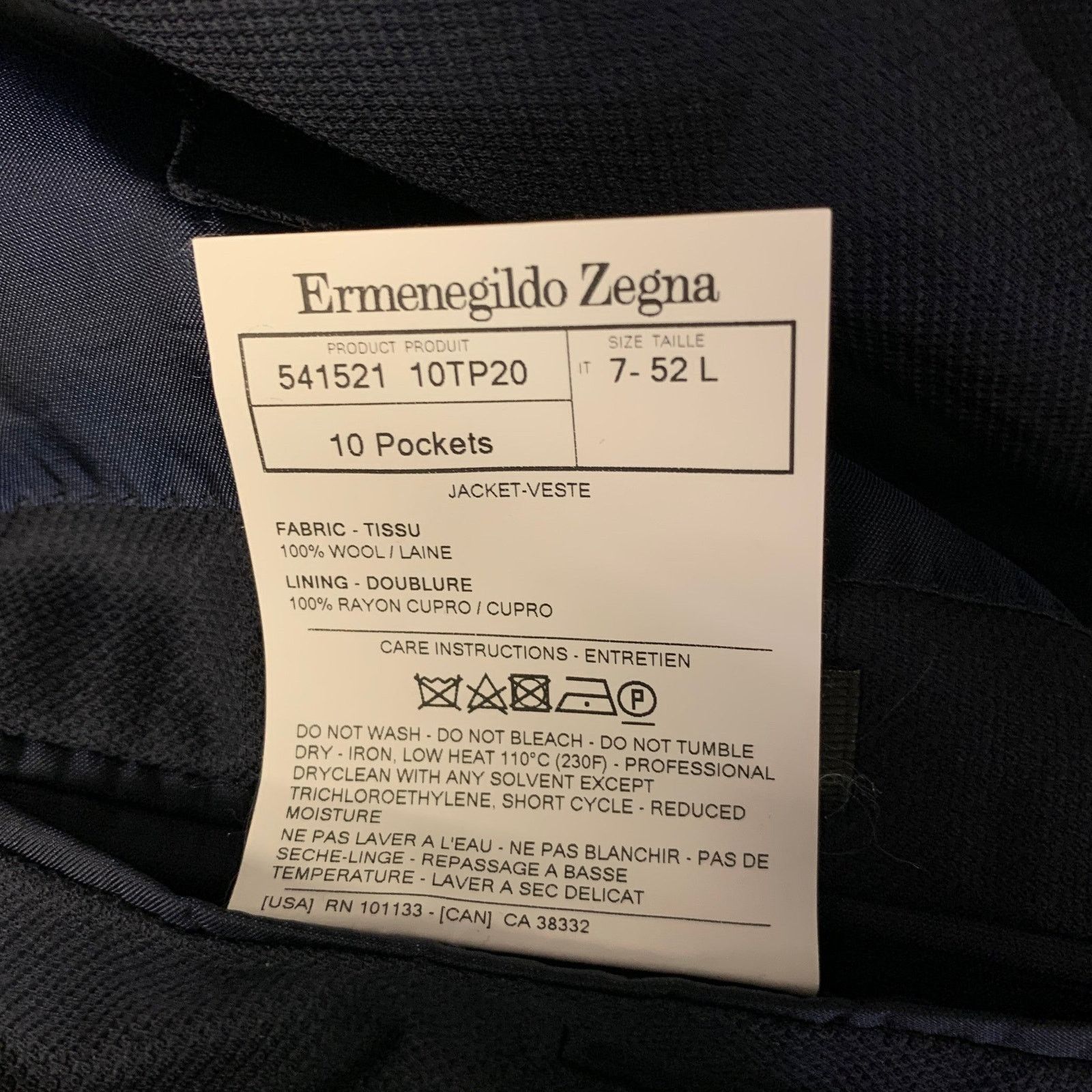 Ermenegildo Zegna ERMENEGILDO ZEGNA Size 42 Navy Wool Notch Lapel Sport Coat Size 42L - 7 Thumbnail