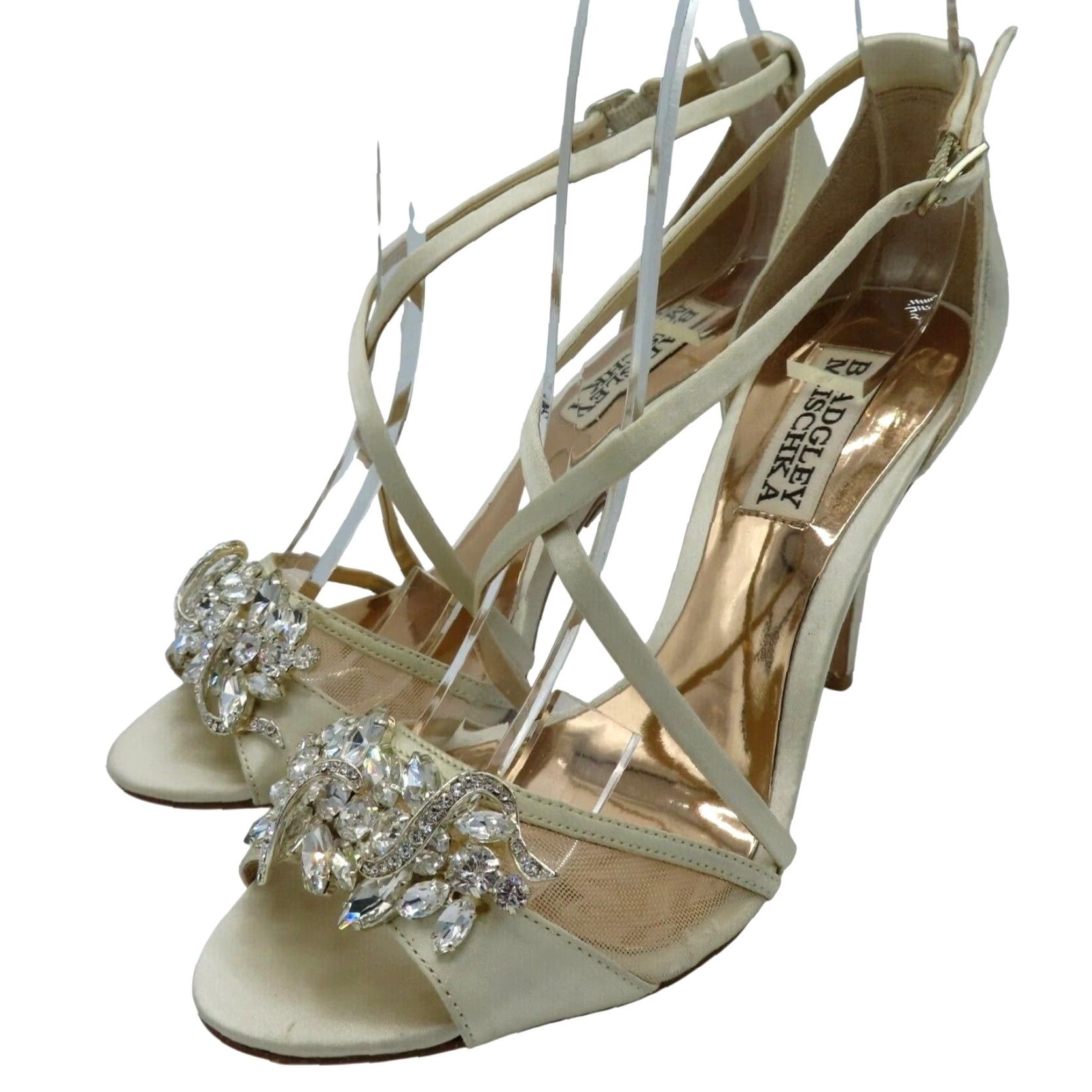 Badgley Mischka Badgley Mischka Womens Heels 6 Ivory Rhinestone Strappy Open Toe Prom Wedding Size US 6 / IT 36 - 2 Thumbnail